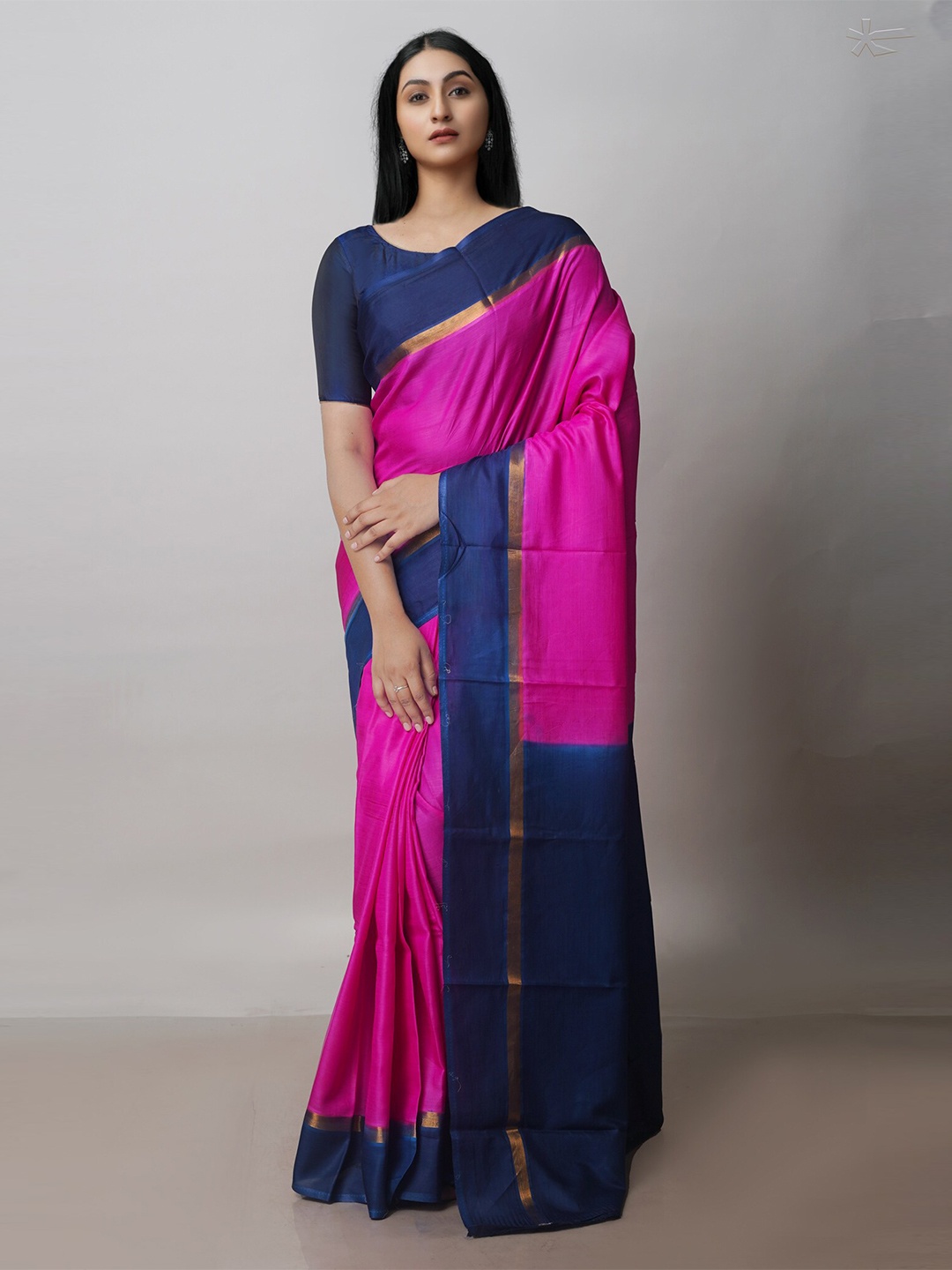 

Unnati Silks Zari Silk Blend Mangalagiri Saree, Pink
