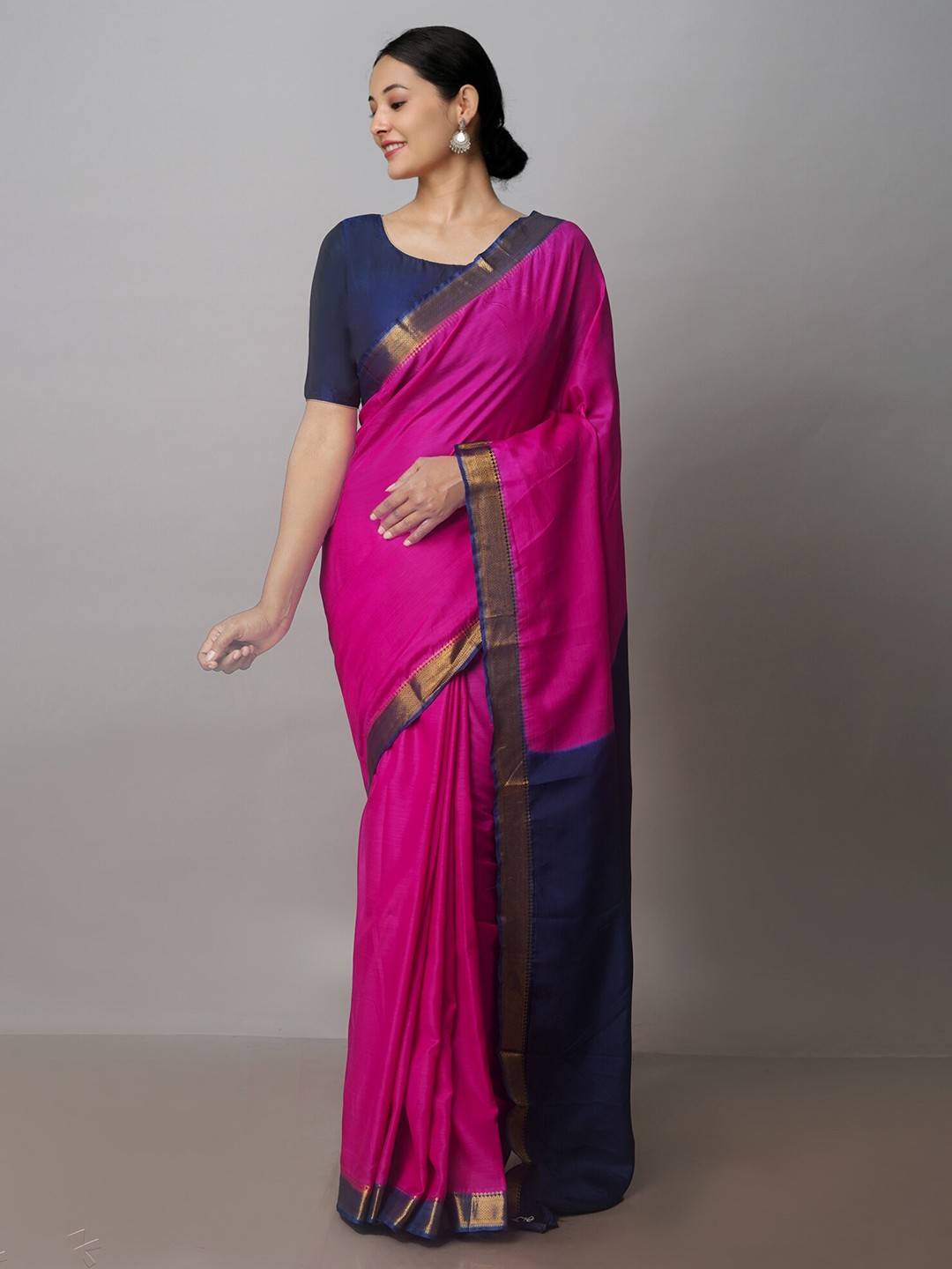 

Unnati Silks Zari Silk Blend Mangalagiri Saree, Pink