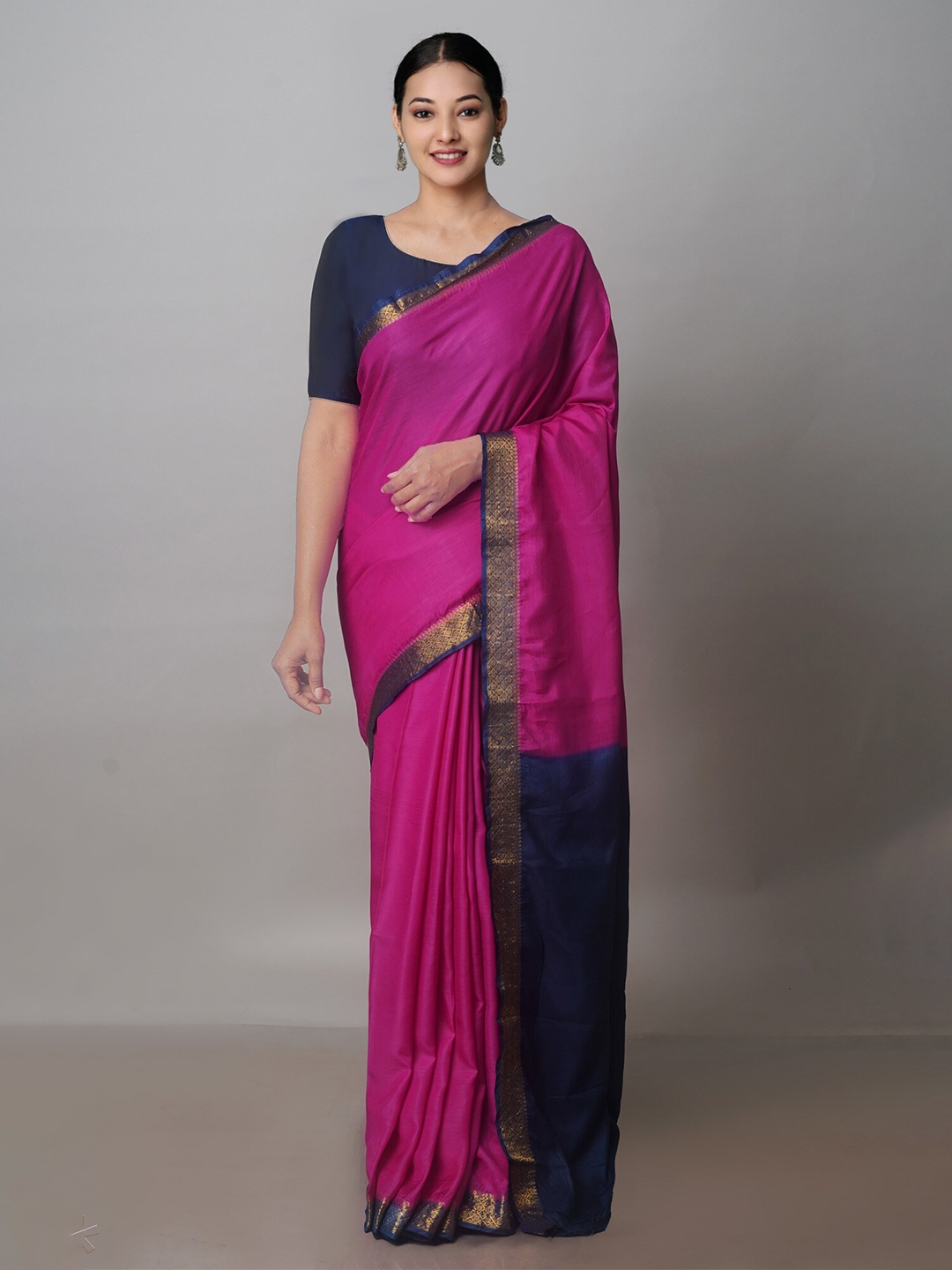 

Unnati Silks Zari Silk Blend Mangalagiri Saree, Pink
