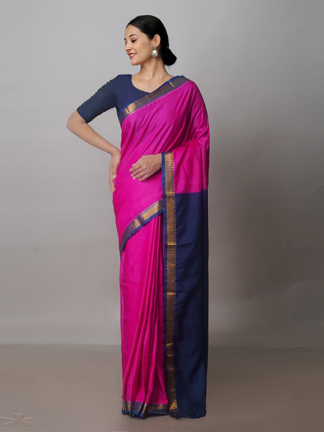 

Unnati Silks Woven Design Zari Silk Blend Mangalagiri Saree, Pink