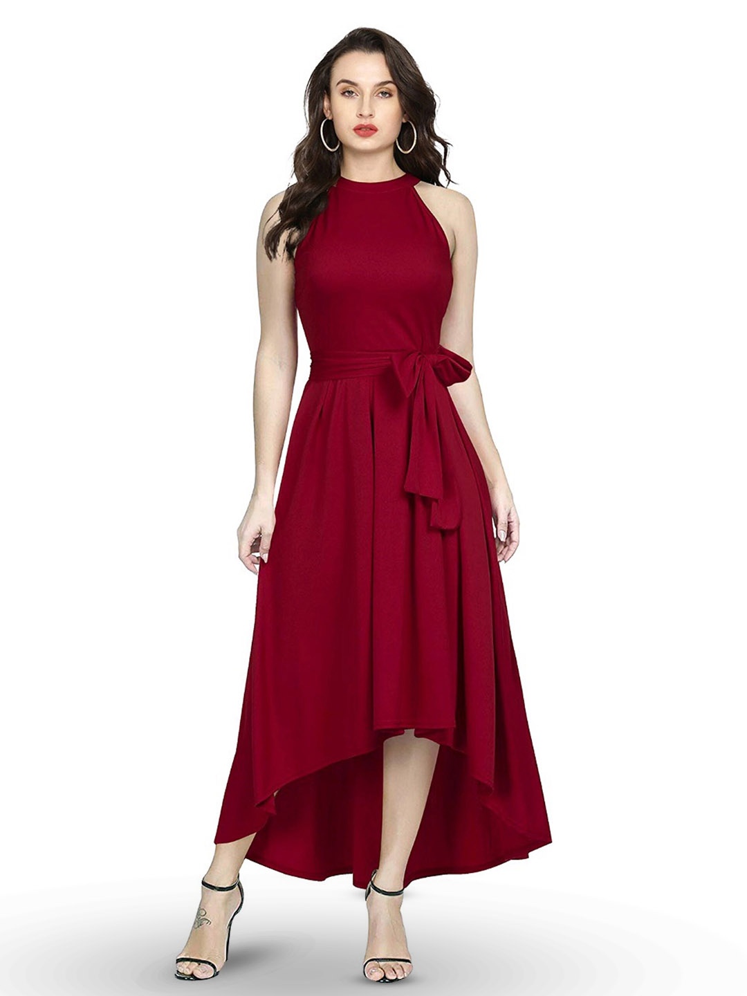 

eshami Halter Neck Fit & Flare Maxi Dress, Maroon