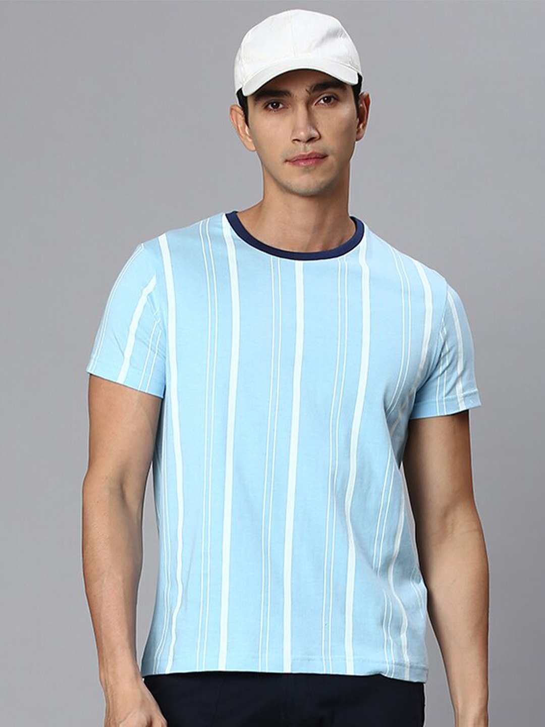 

Hubberholme Striped Round Neck Pure Cotton T-shirt, Blue