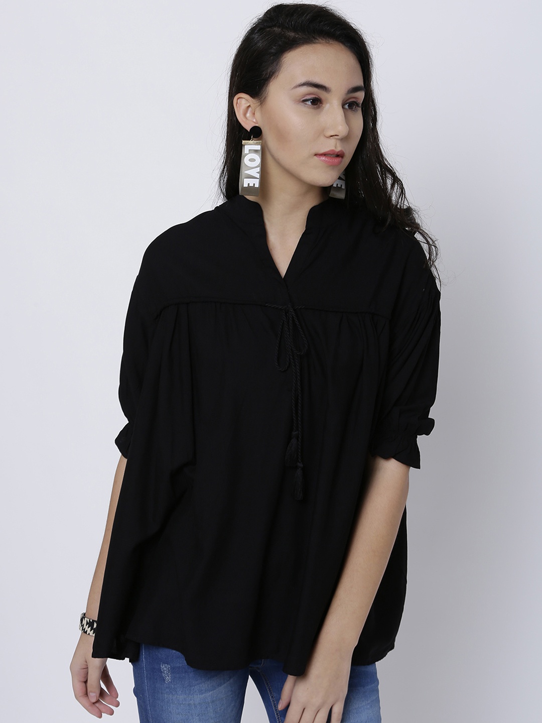 

Tokyo Talkies Women Black Solid Boxy Top