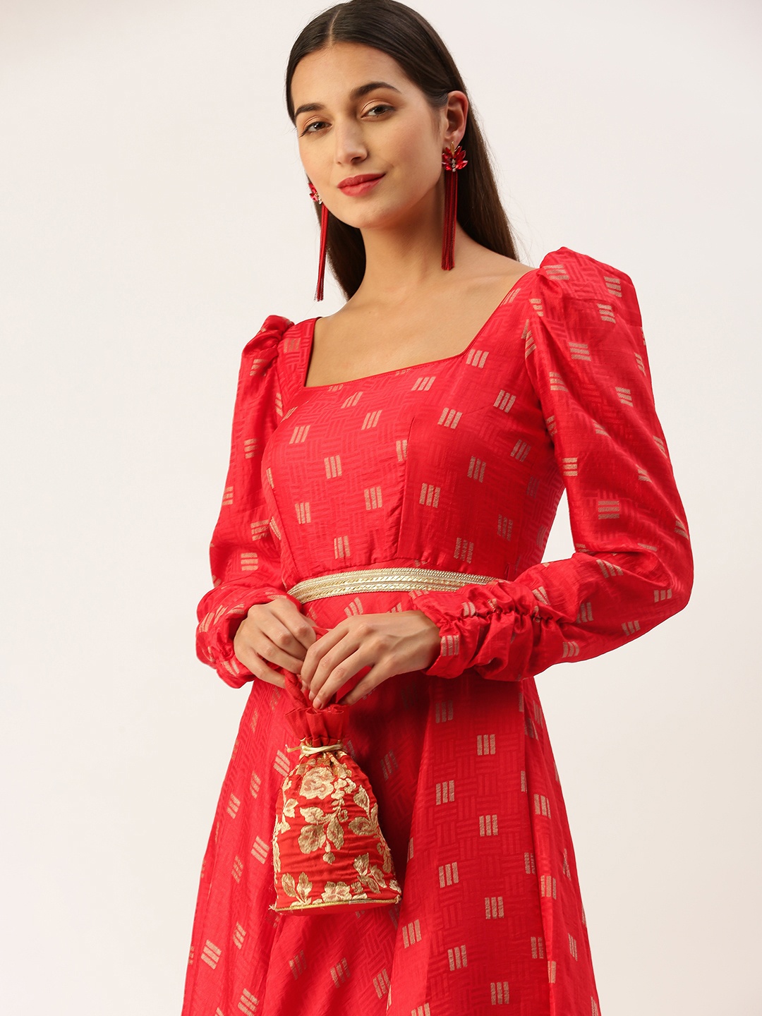 

Ethnovog Woven Design Maxi Gown Dress, Red