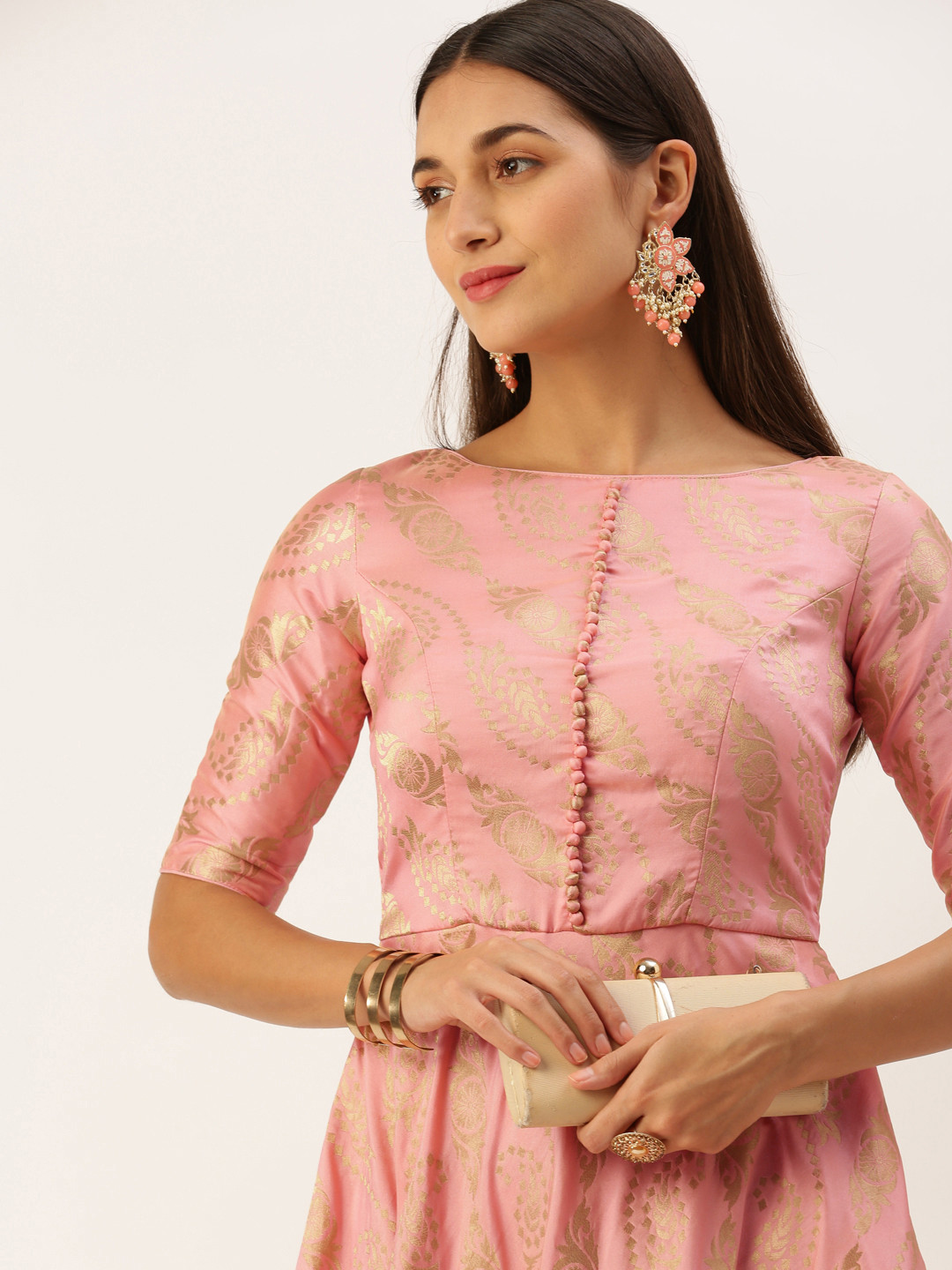 

Ethnovog Ethnic Motifs Woven Design Maxi Gown Dress, Pink
