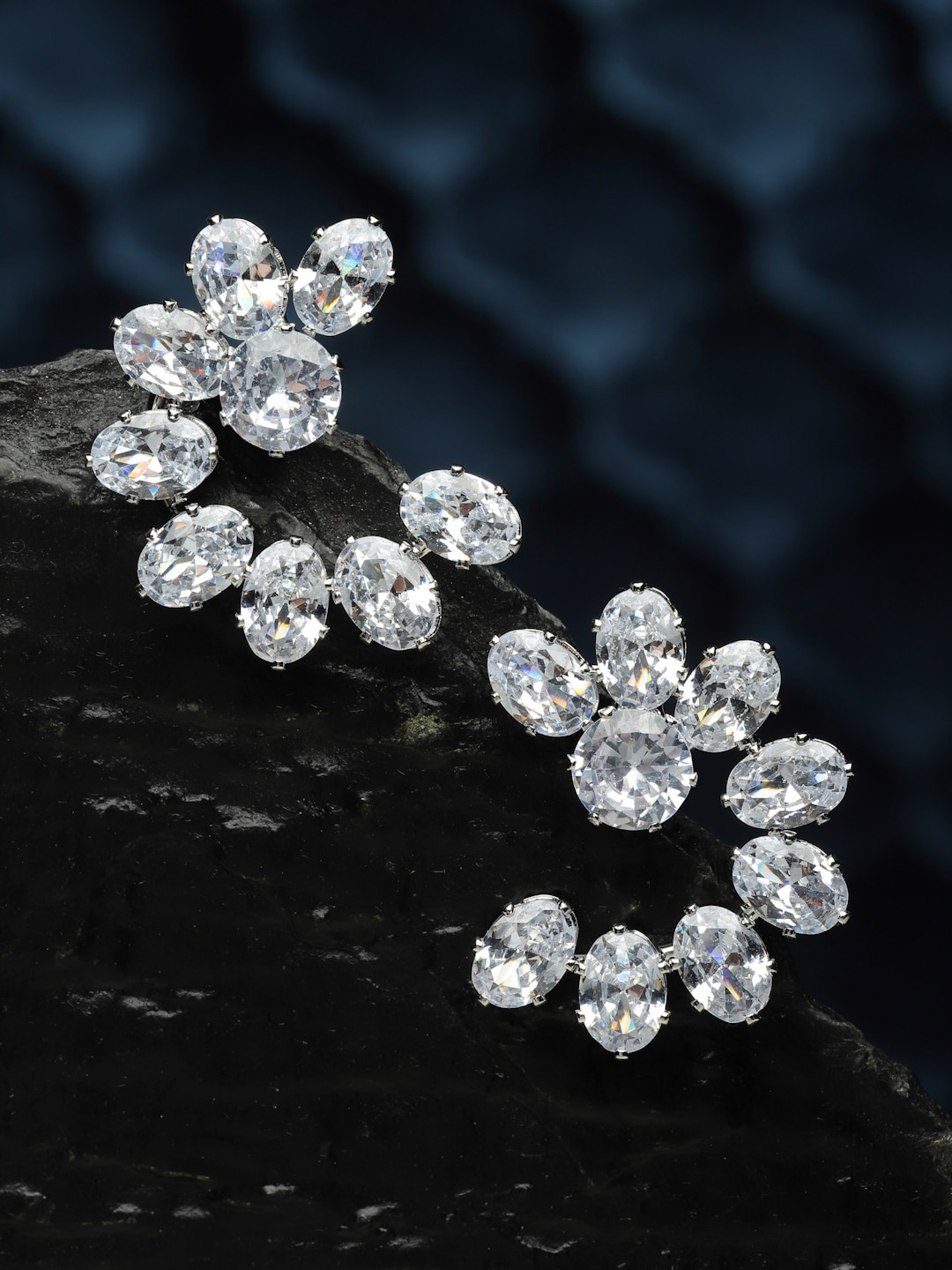 

Sanjog Silver-Plated Contemporary AD Studs CZ Stone Crystal Earrings