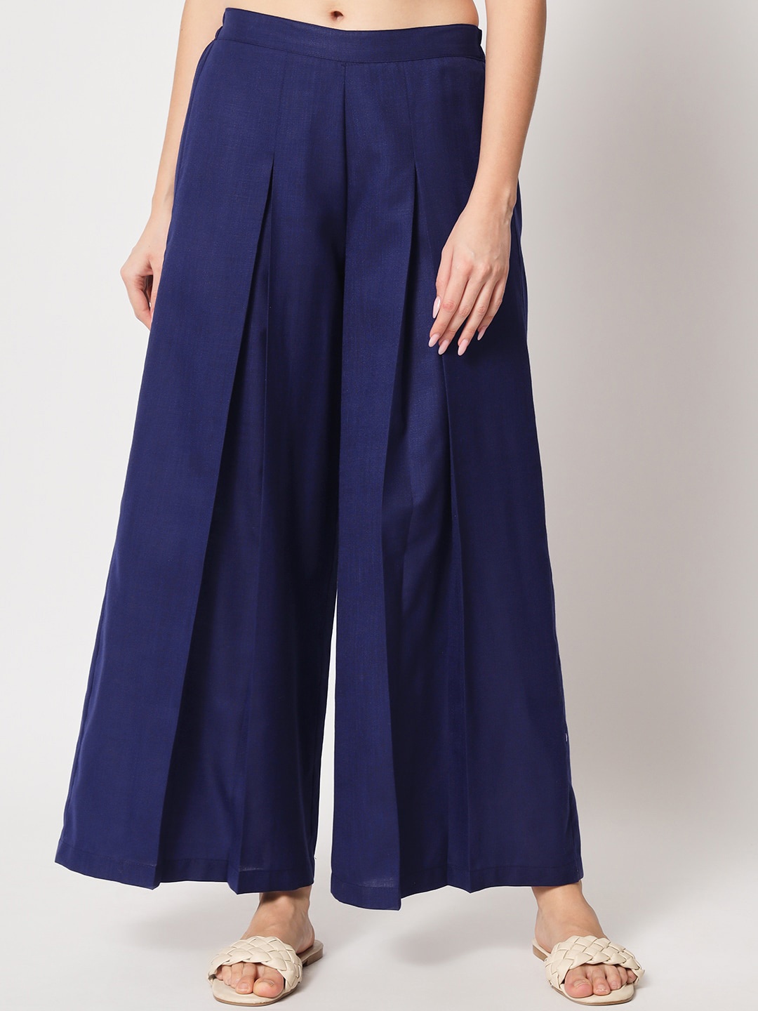 

9rasa Women Pleated Cotton Trouser, Navy blue
