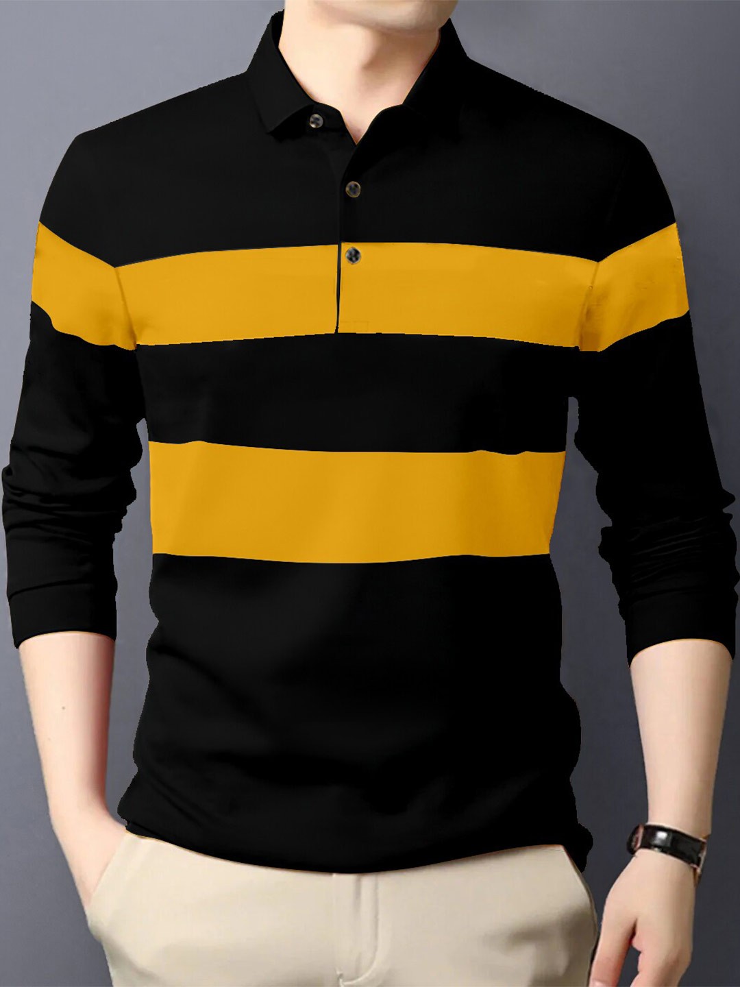 

AUSK Colourblocked Polo Collar Cotton T-shirt, Black