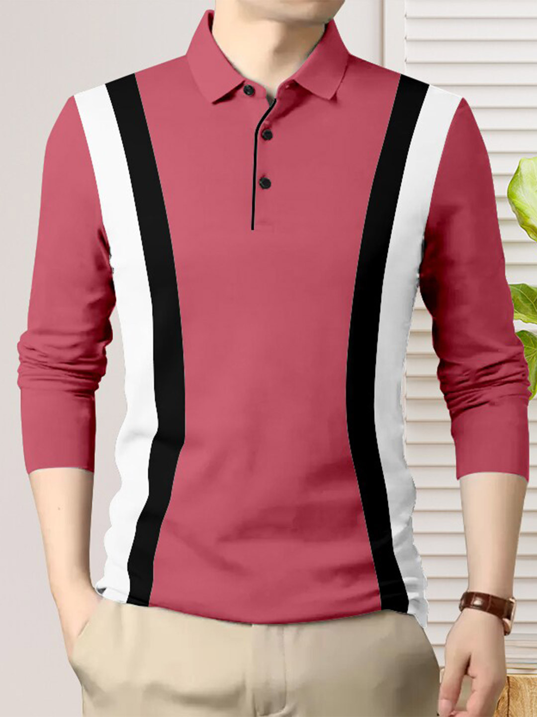 

AUSK Striped Polo Collar Cotton T-shirt, Pink