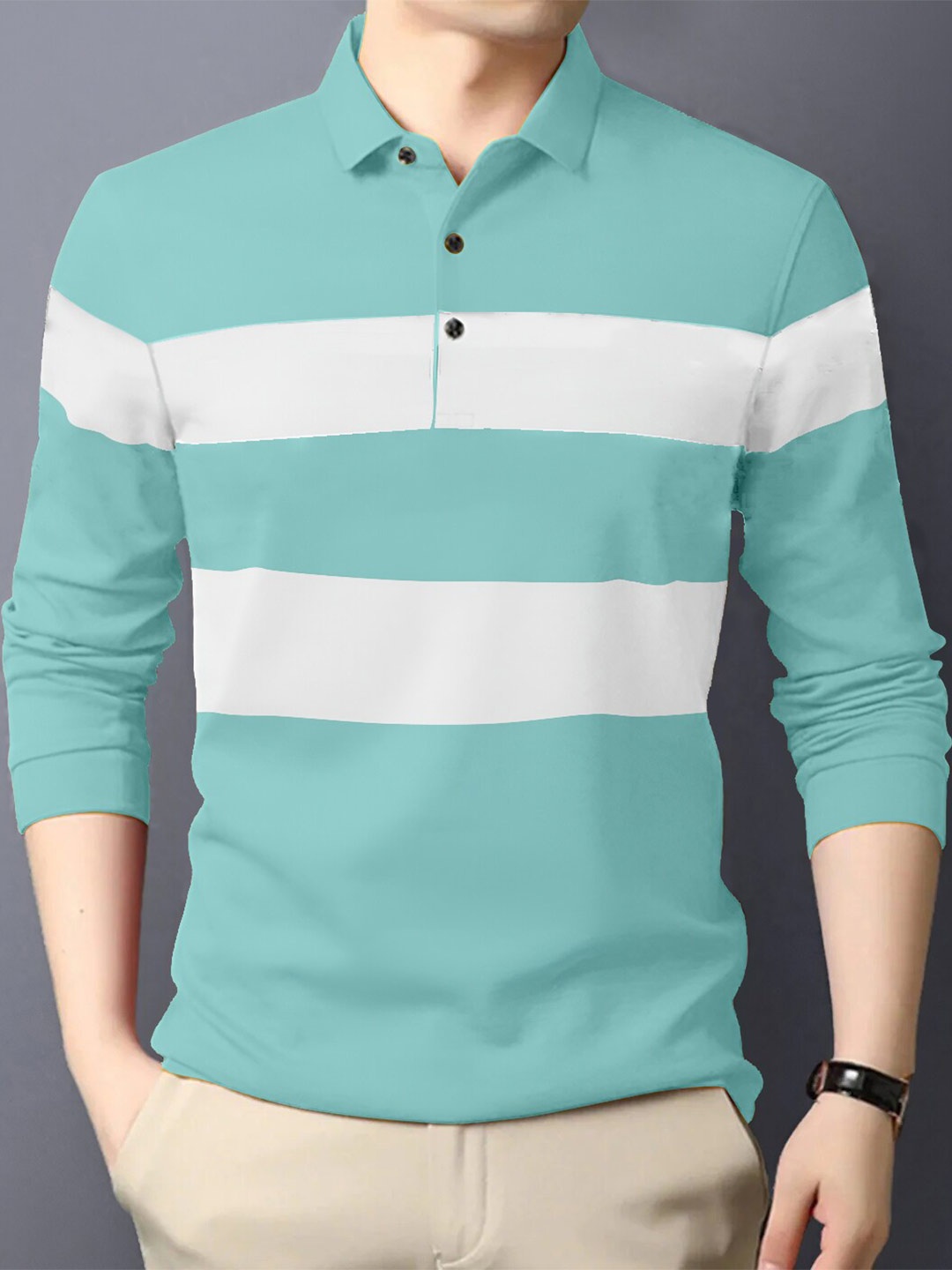 

AUSK Colourblocked Polo Collar Cotton T-shirt, Blue