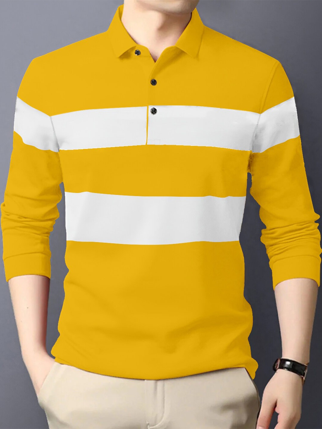 

AUSK Colourblocked Polo Collar Cotton T-shirt, Mustard