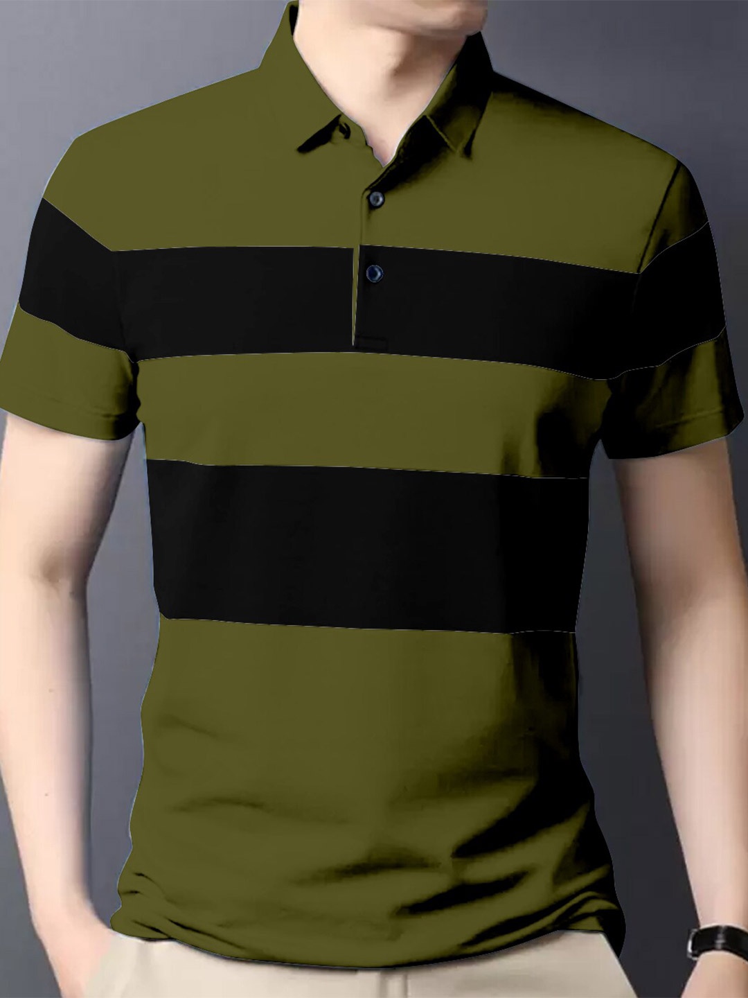 

AUSK Colourblocked Polo Collar Cotton T-shirt, Olive