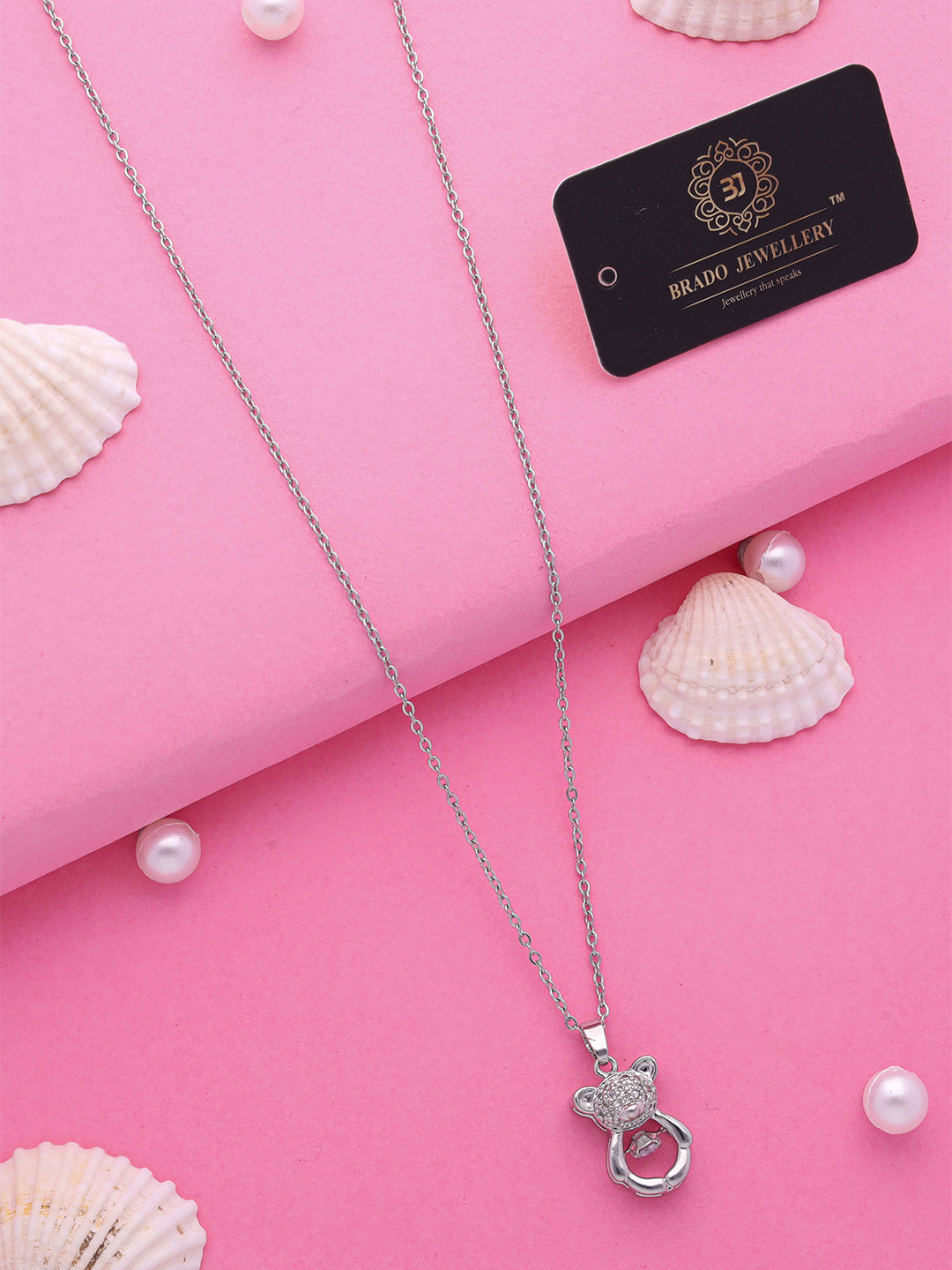 

Brado Jewellery Rhodium-Plated Minimal Teddy Shape Necklace, Silver