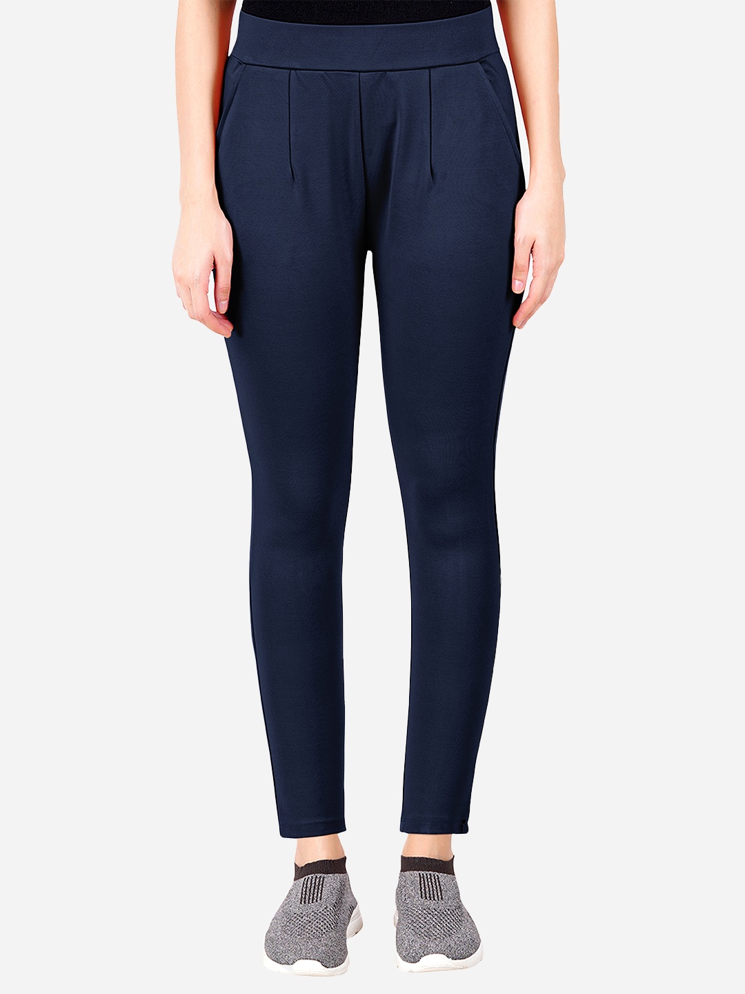 

indian flower Women Mid Rise Skinny Fit Treggings, Navy blue