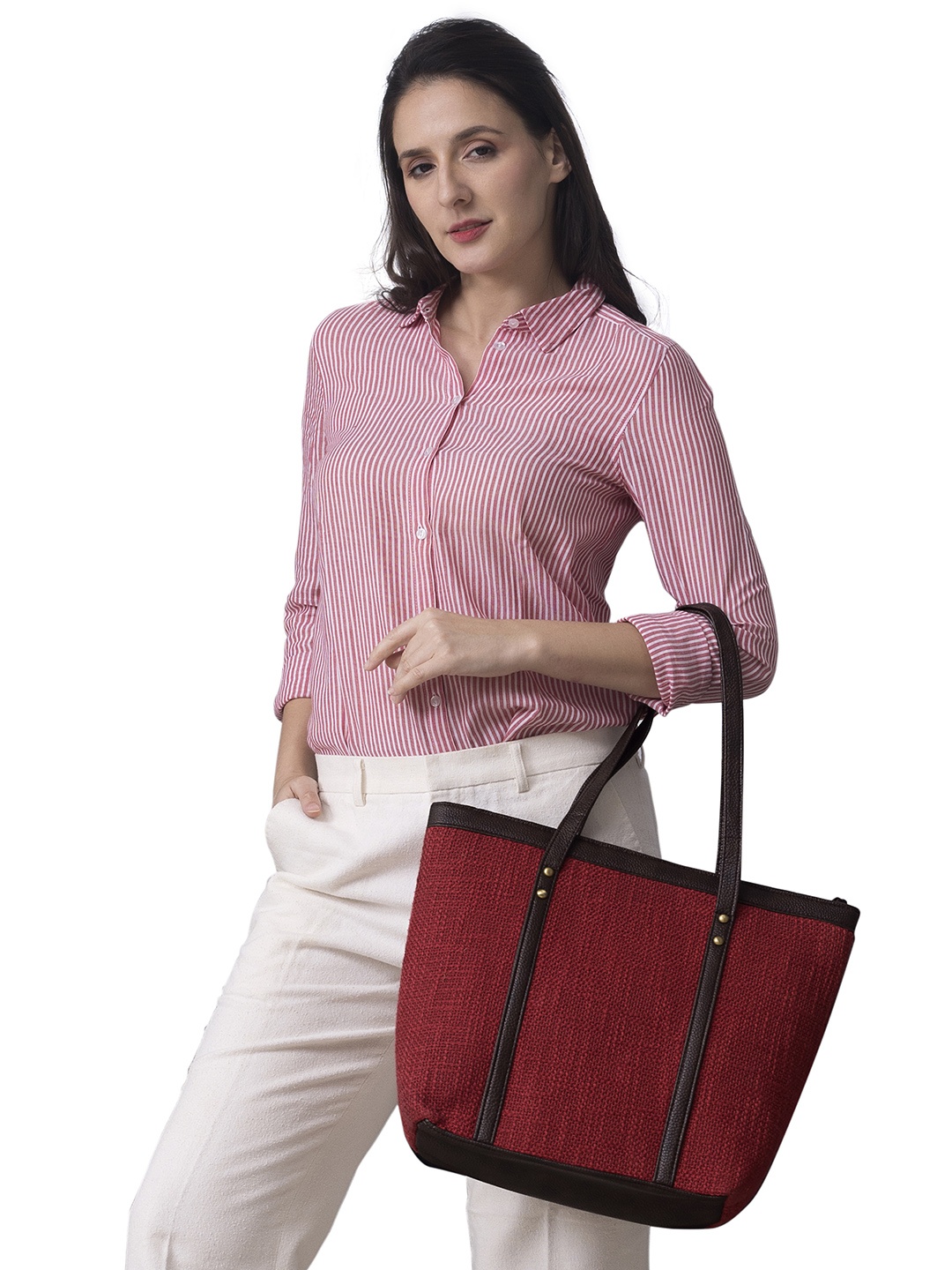 

NEPRI Textured Laptop Tote Bag, Red