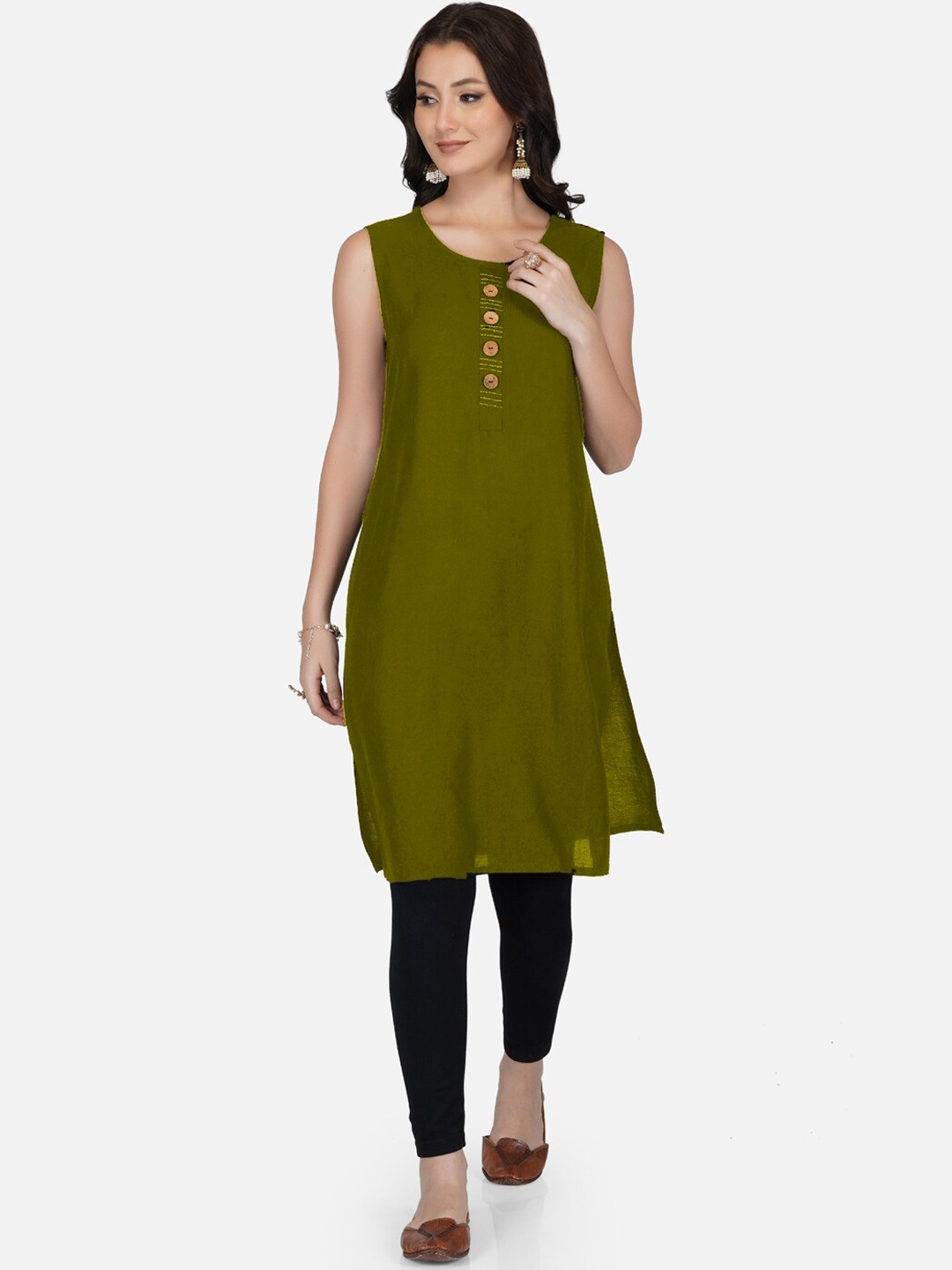 

METRO-FASHION Round Neck Sleeveless Kurta, Green