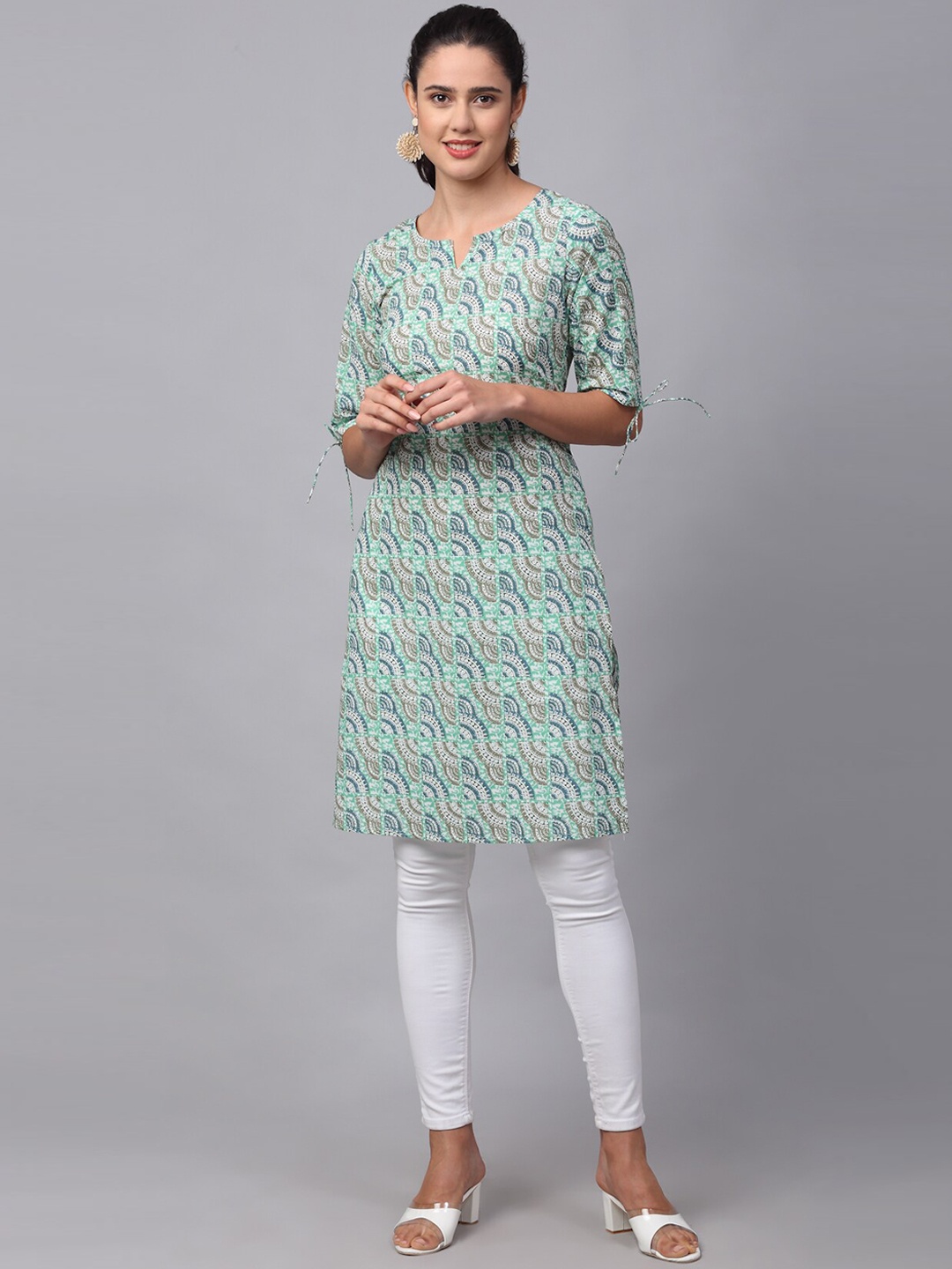 

METRO-FASHION Ethnic Motifs Printed Cotton Regular Kurta, Green