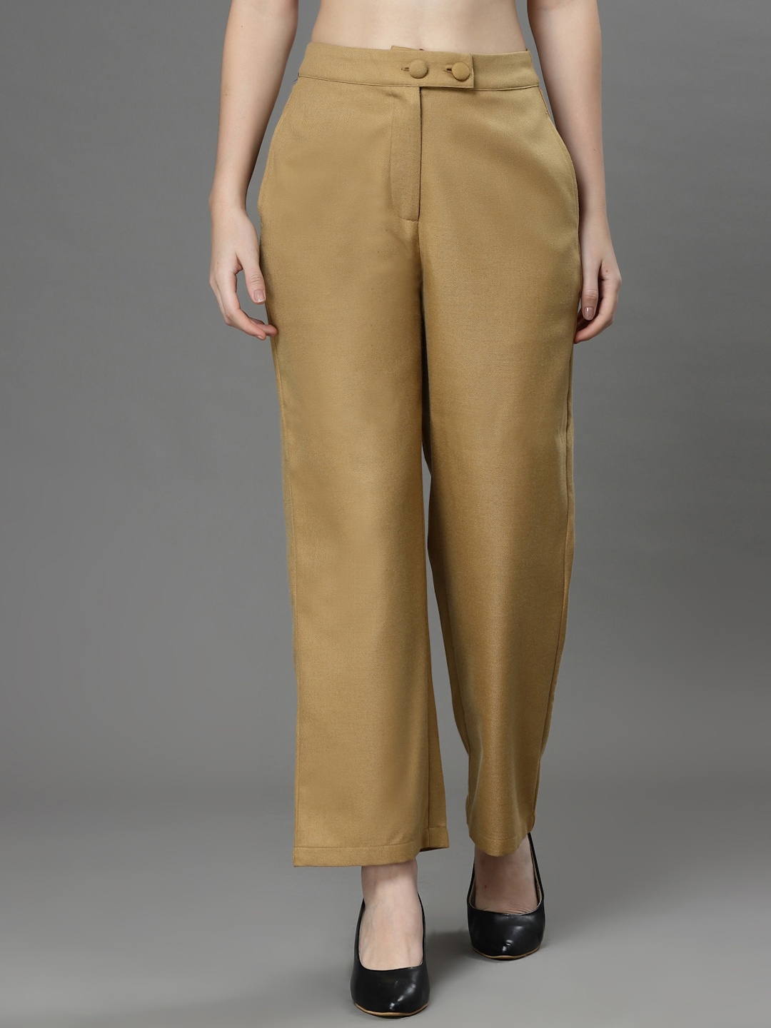 

URBANGRACE BY KASSUALLY Women Straight Fit High-Rise Easy Wash Trousers, Mustard