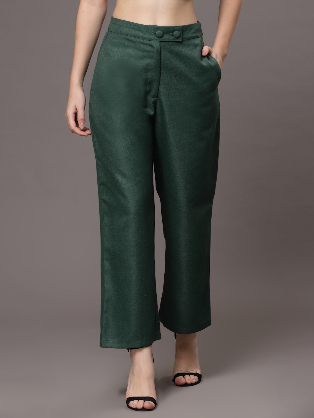 

URBANGRACE BY KASSUALLY Women Straight Fit High-Rise Easy Wash Trousers, Green