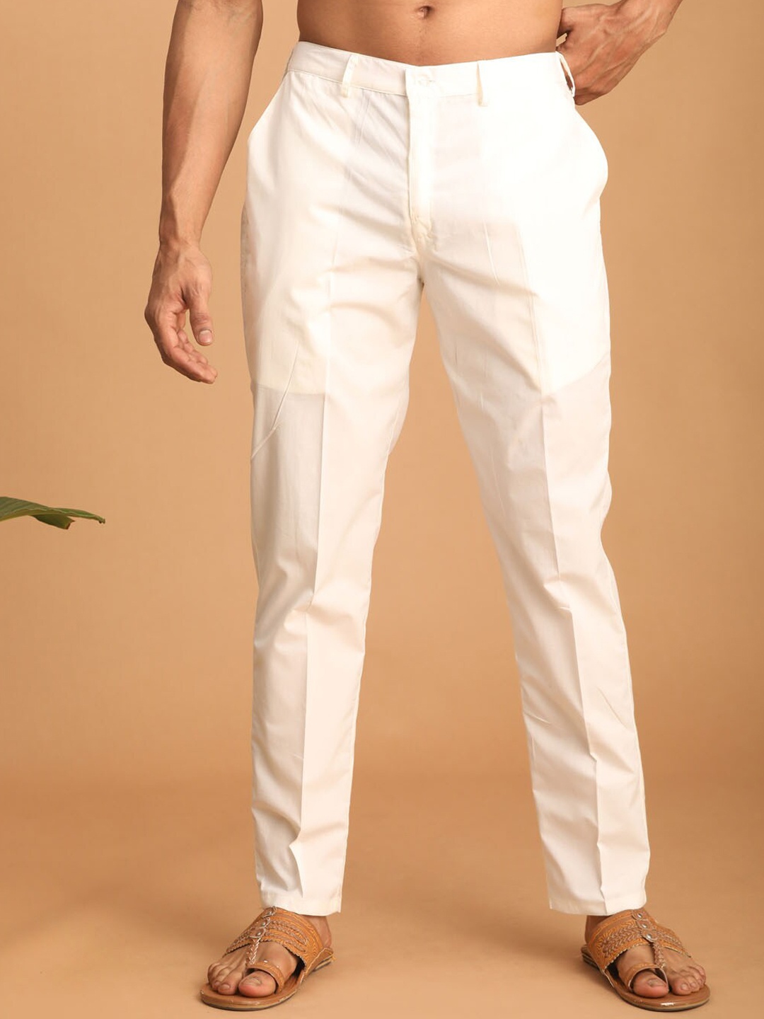 

VASTRAMAY Men Cotton Mid-Rise Pant Style Pyjama, Cream