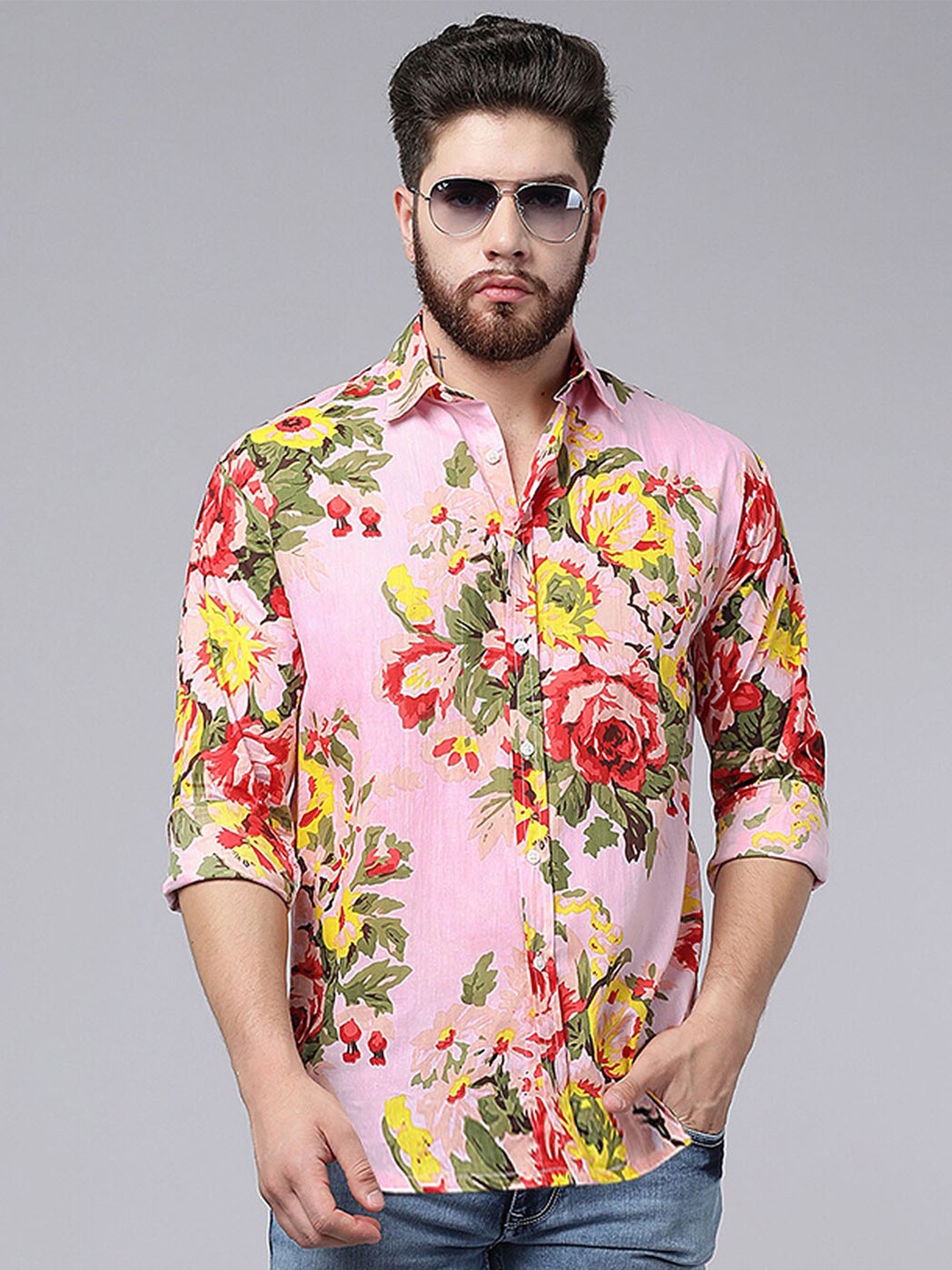 

A.T.U.N. Classic Fit Floral Printed Opaque Casual Pure Cotton Shirt, Pink