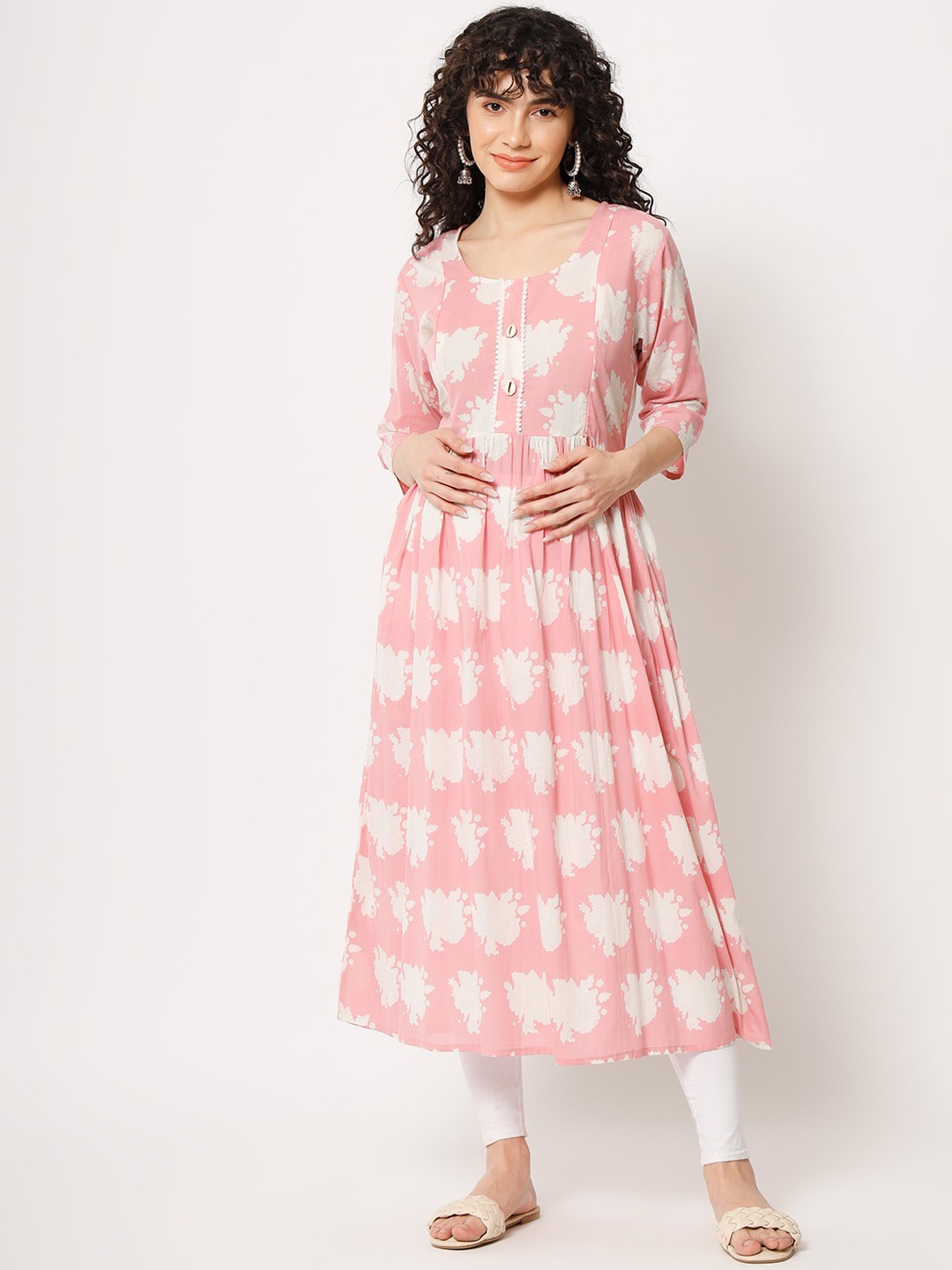 

Aujjessa Floral Printed Maternity Anarkali Cotton Kurta, Pink