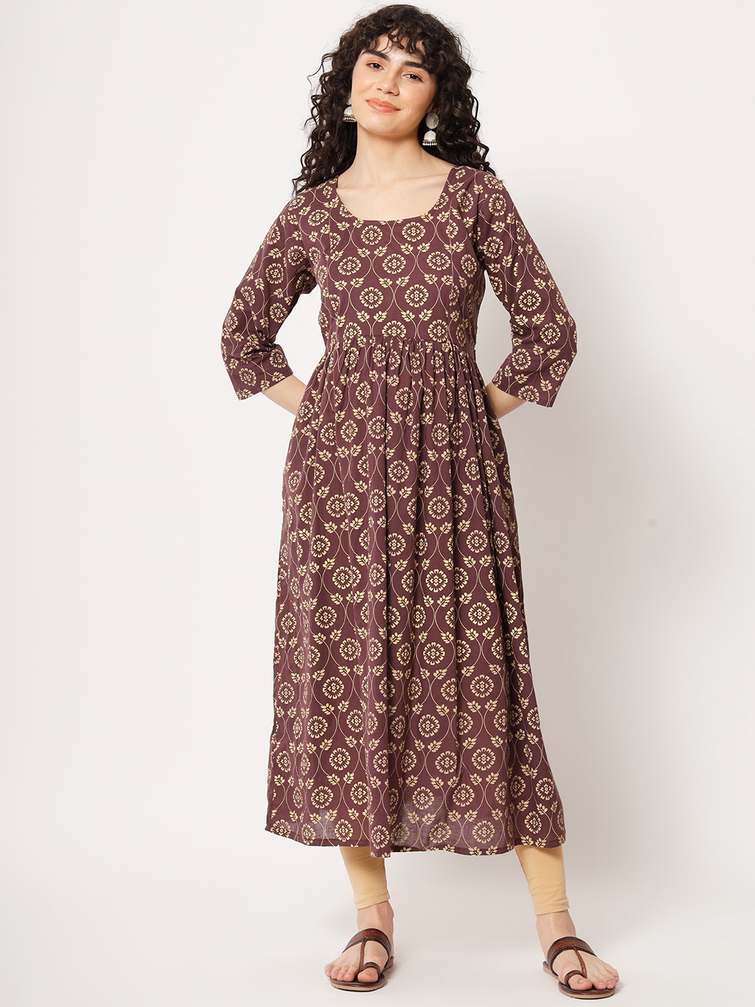 

Aujjessa Ethnic Motifs Printed Maternity Anarkali Kurta, Brown