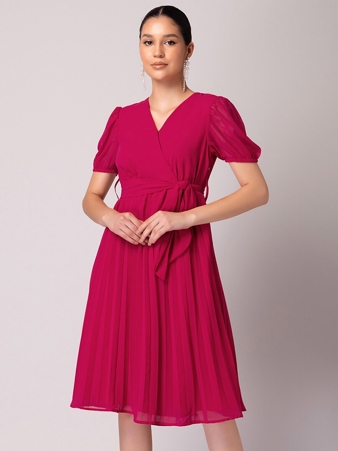 

FabAlley Georgette A-Line Dress, Pink