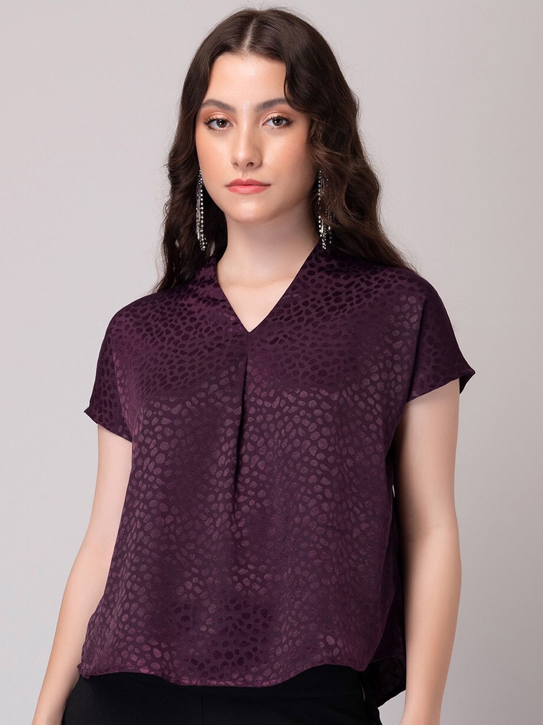 

FabAlley Self Design Extended Sleeves Top, Purple