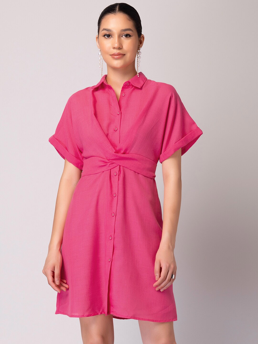 

FabAlley Shirt Dress With Attached Belt, Pink