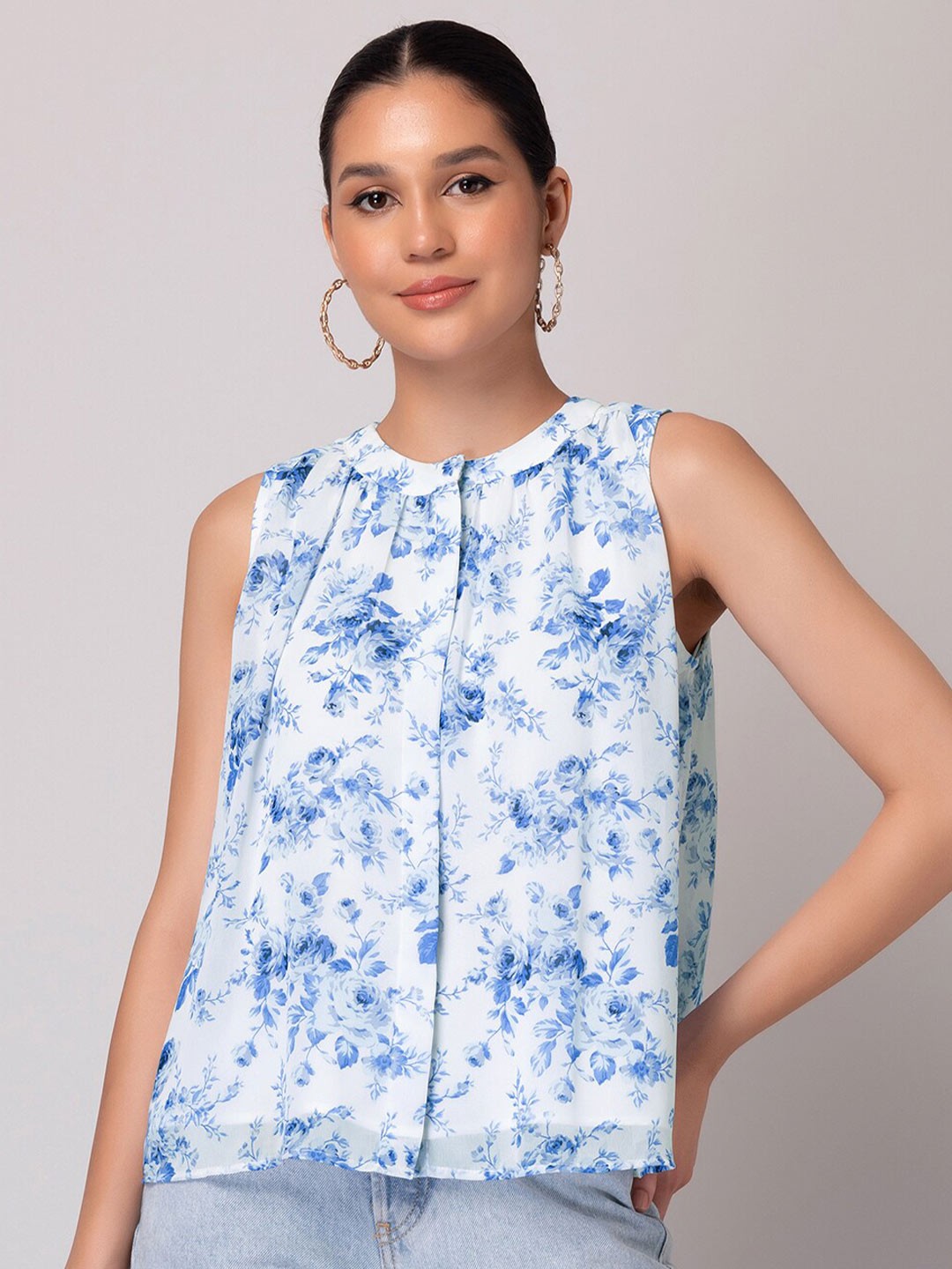 

FabAlley Floral Print Sleeveless Georgette Top, White
