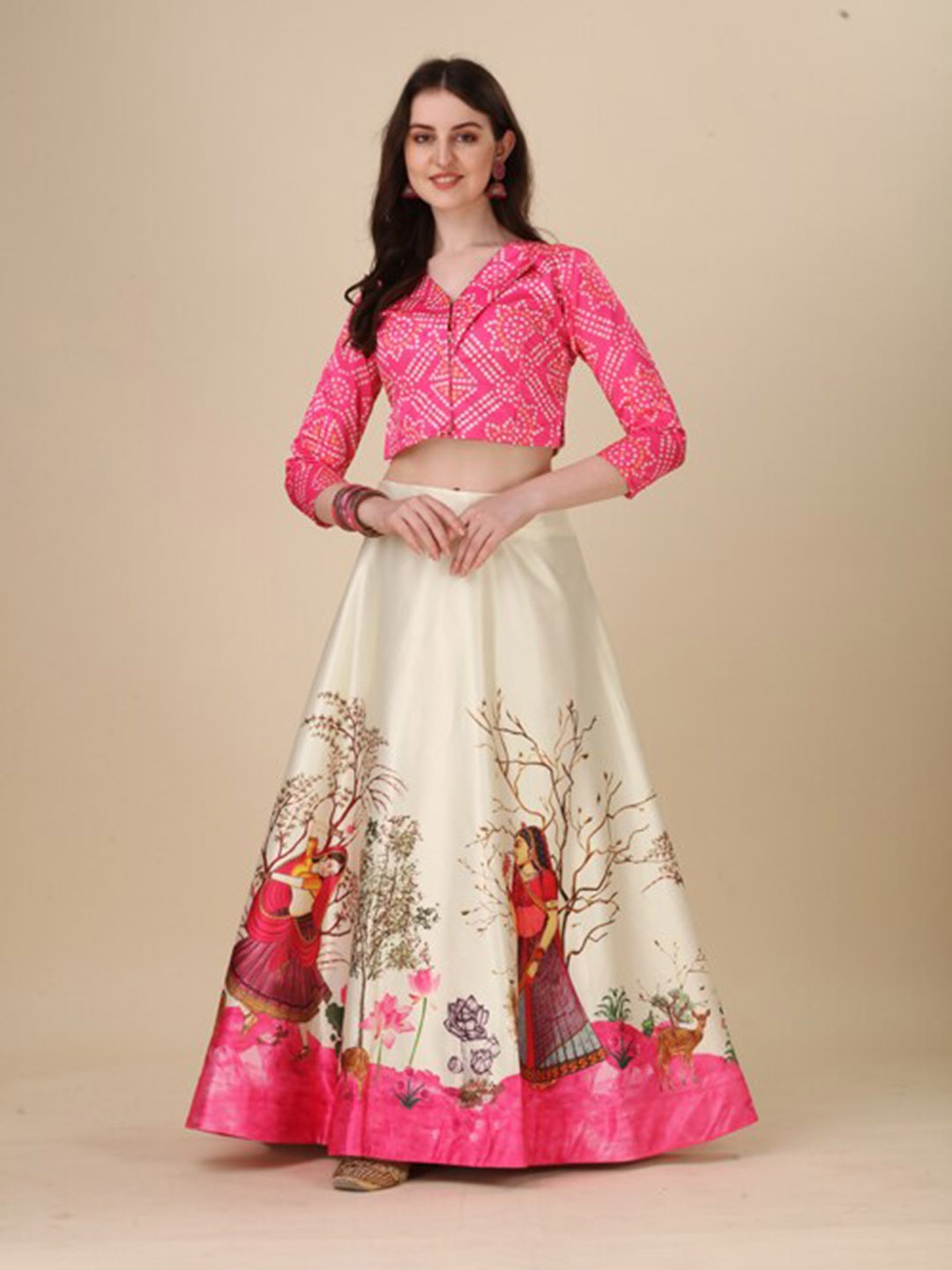 

Kaizen TEXO FAB Printed Semi-Stitched Lehenga & Unstitched, Pink