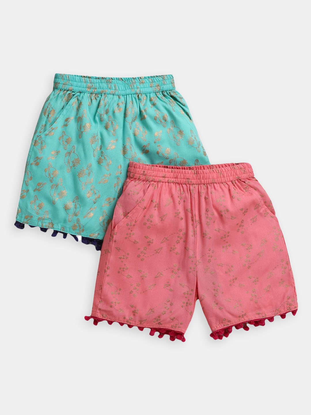 

Hopscotch Girls Pack Of 2 Floral Printed High-Rise Shorts, Pink