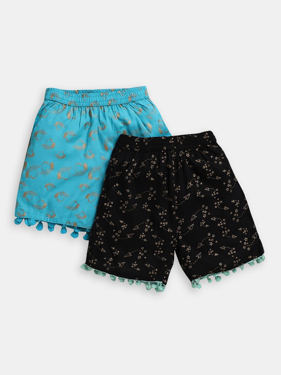 

Hopscotch Girls Pack Of 2 Graphic Printed High-Rise Shorts, Black