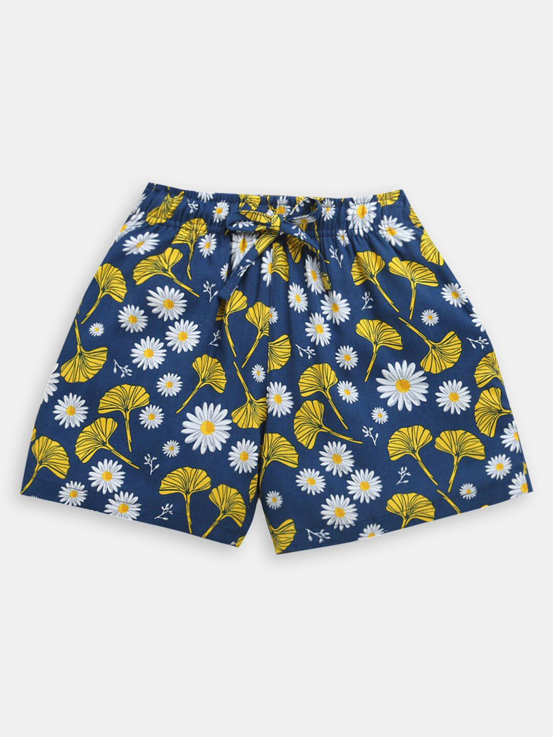 

Hopscotch Girls Floral Printed Cotton Regular Fit High-Rise Shorts, Navy blue