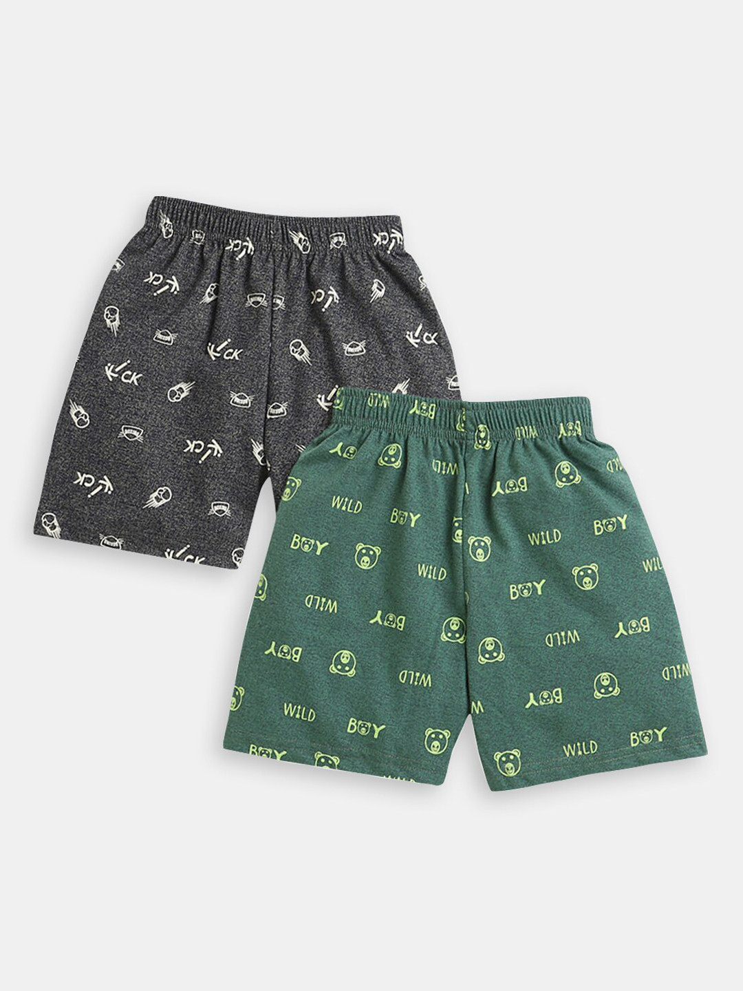 

Hopscotch Boys Pack Of 2 Printed High-Rise Cotton Shorts, Green