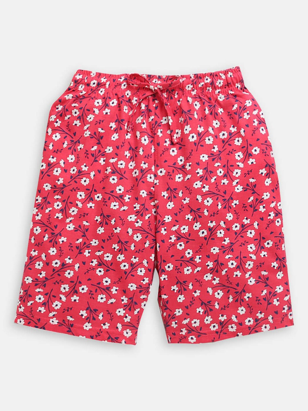 

Hopscotch Girls Floral Printed High-Rise Cotton Shorts, Red