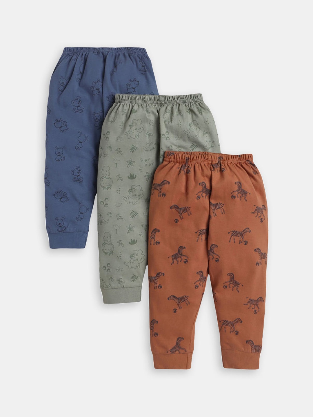 

Hopscotch Boys Pack Of 3 Cotton Printed Relaxed Joggers, Blue