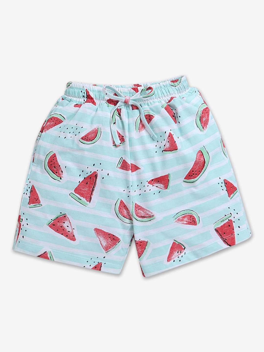 

Hopscotch Girls Printed High-Rise Cotton Shorts, Sea green