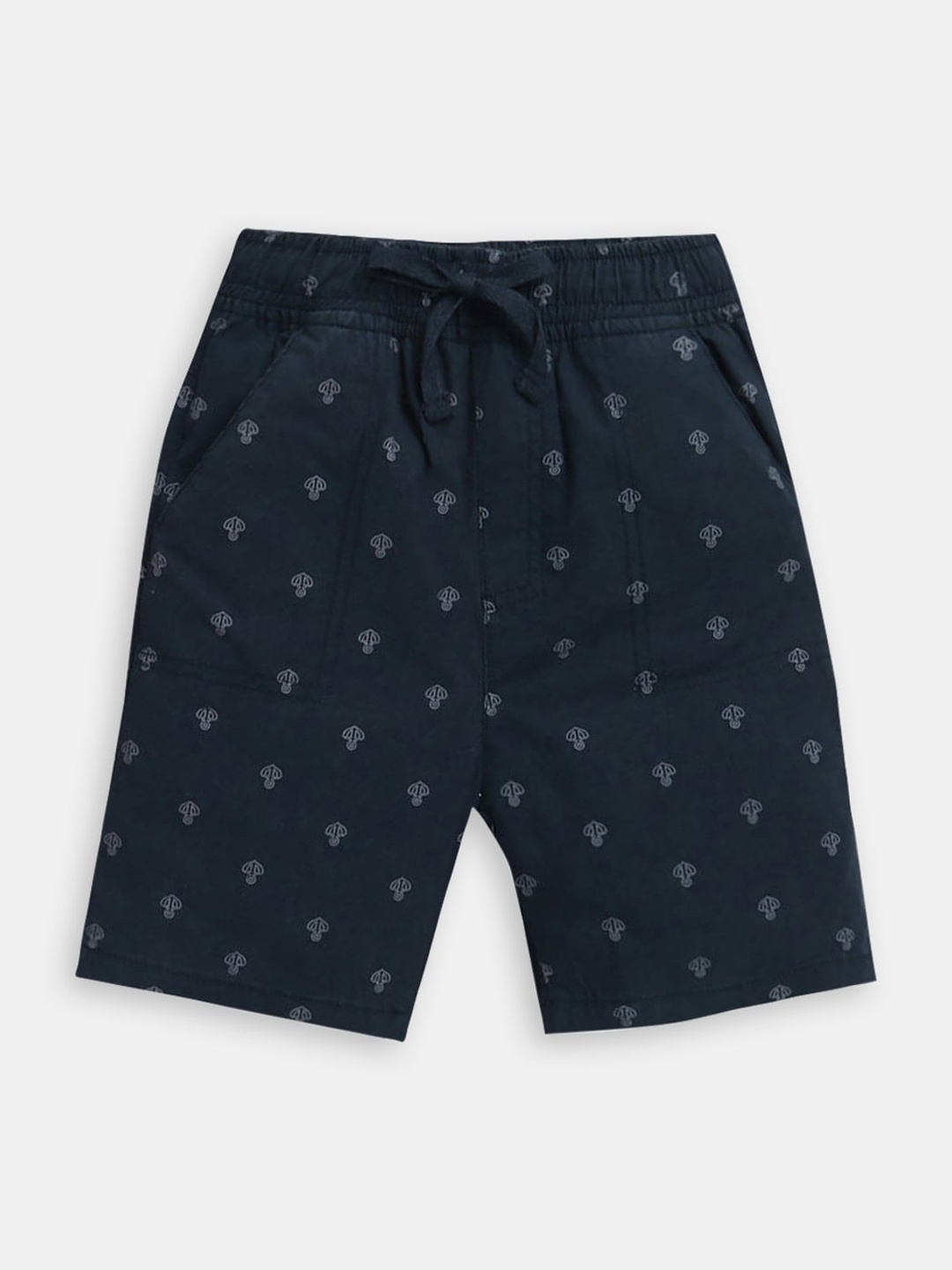 

Hopscotch Boys Printed Cotton High-Rise Shorts, Navy blue