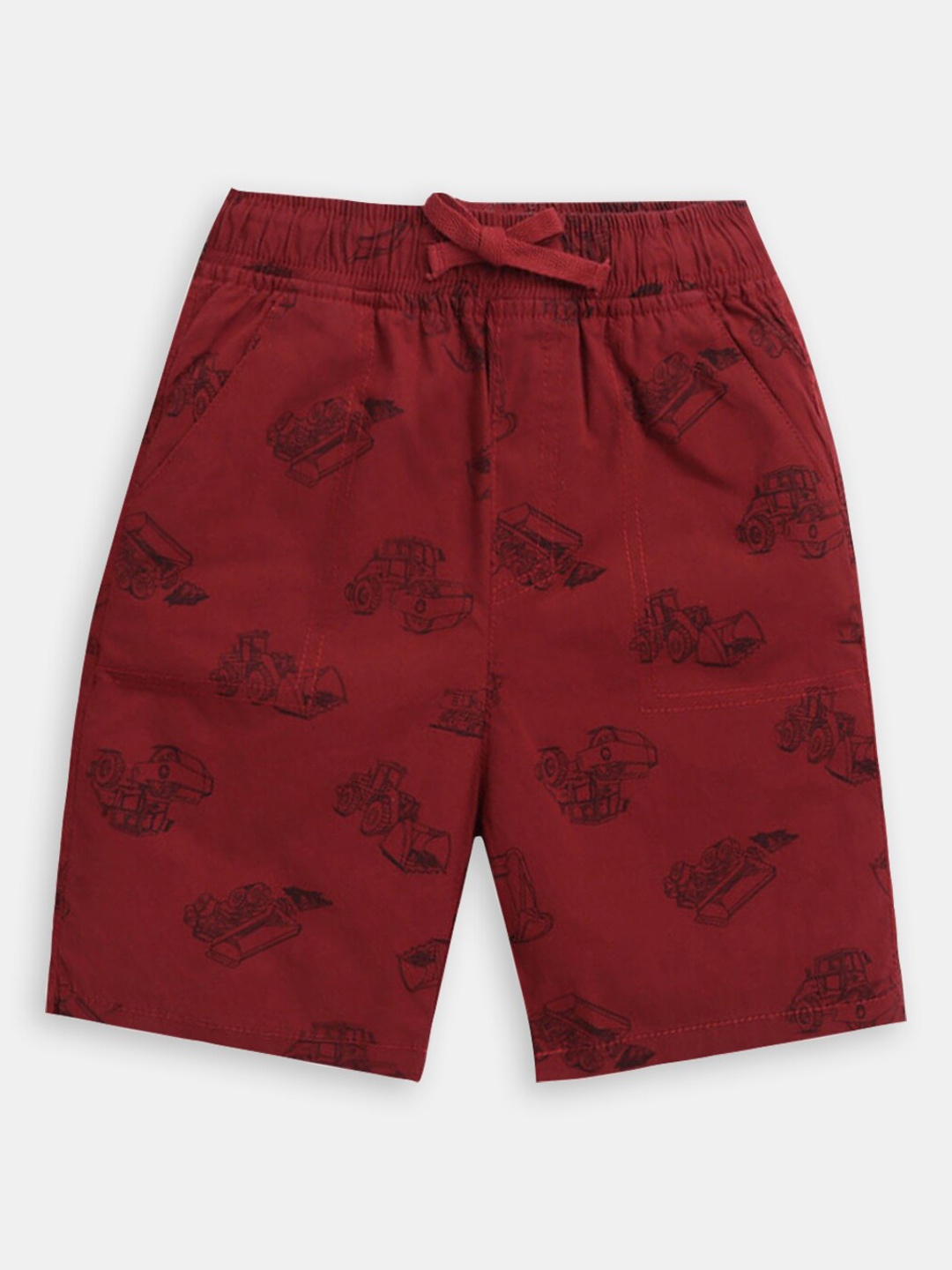 

Hopscotch Boys Printed High-Rise Cotton Shorts, Red