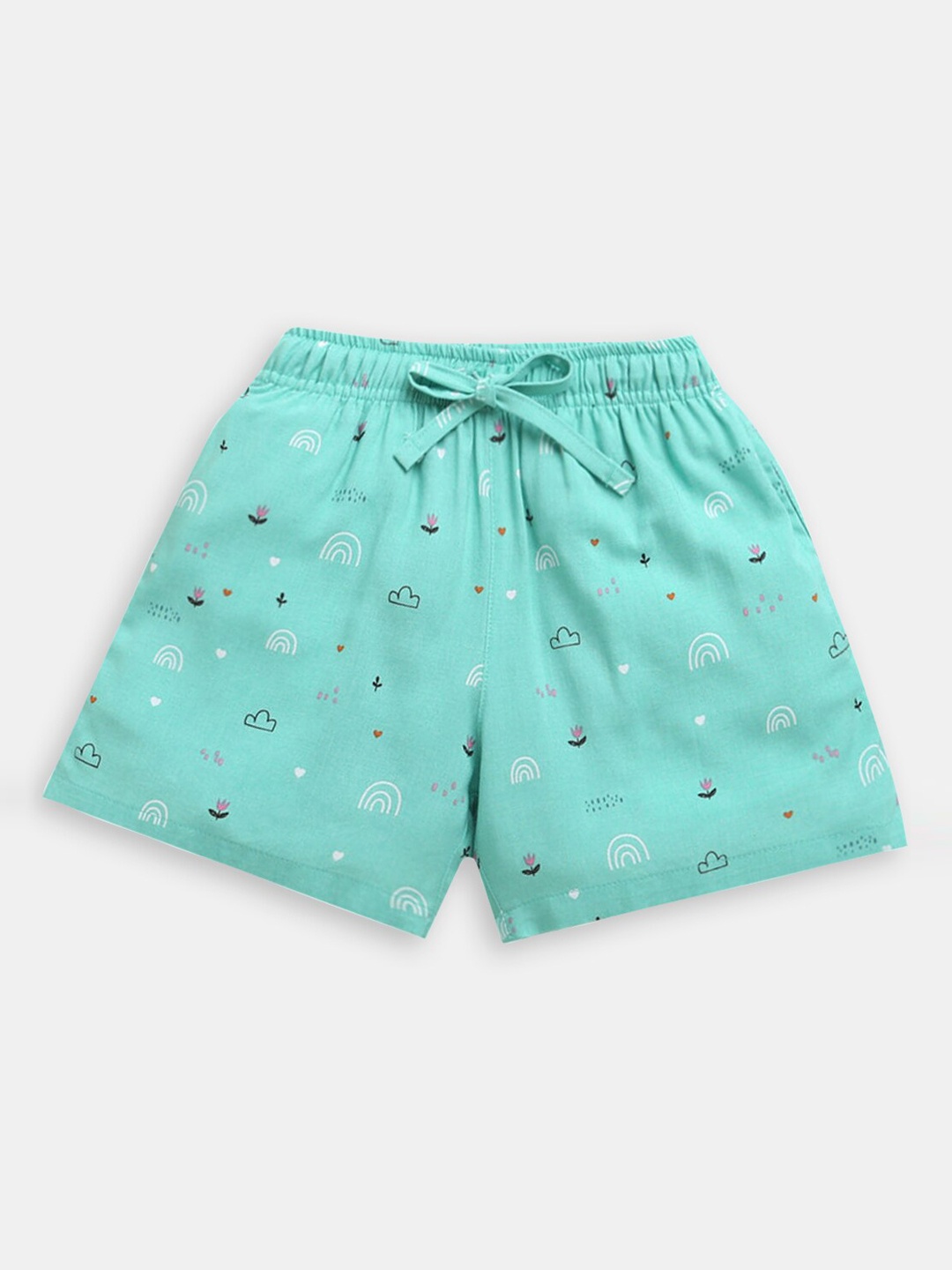 

Hopscotch Girls High-Rise Printed Cotton Shorts, Turquoise blue