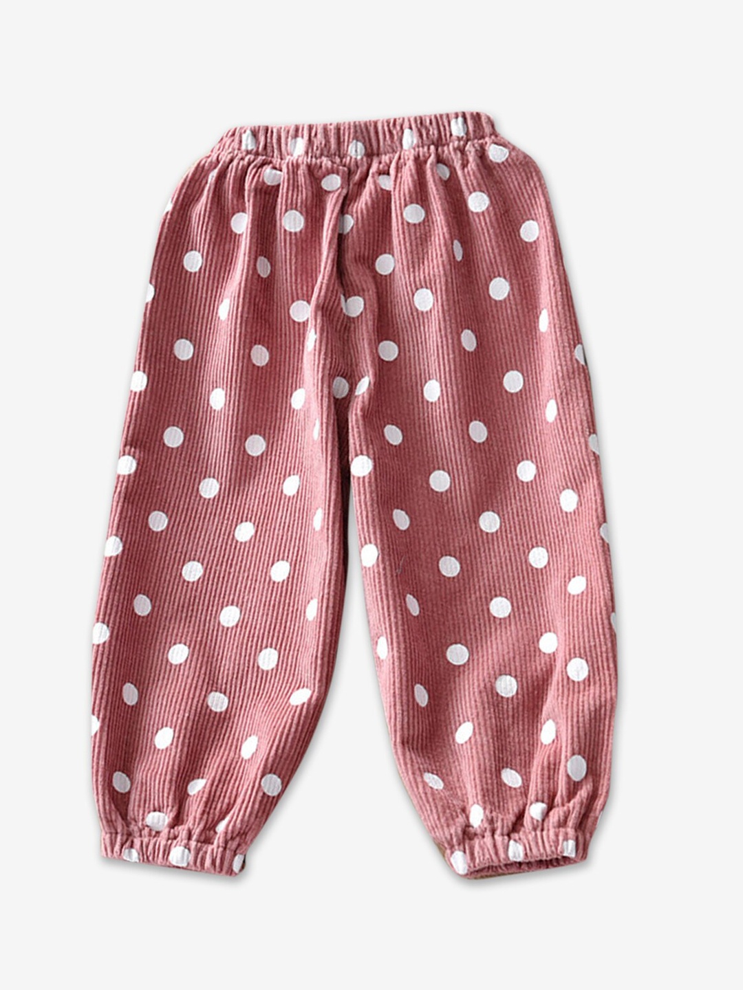 

Hopscotch Girls Polka Dots Printed Relaxed Pleated Joggers, Pink