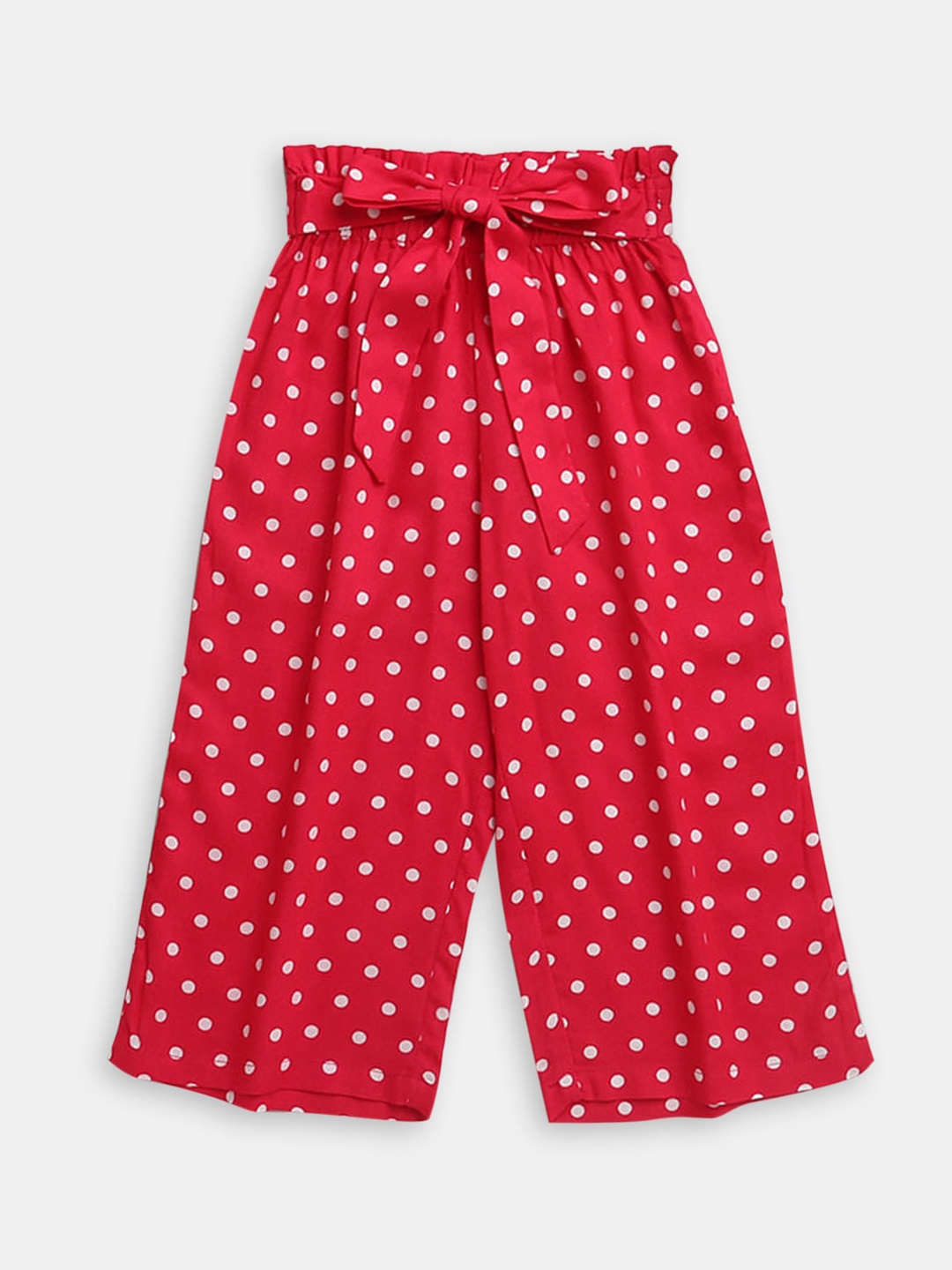 

Hopscotch Girls Polka Dot Printed Relaxed Pleated Culottes, Red