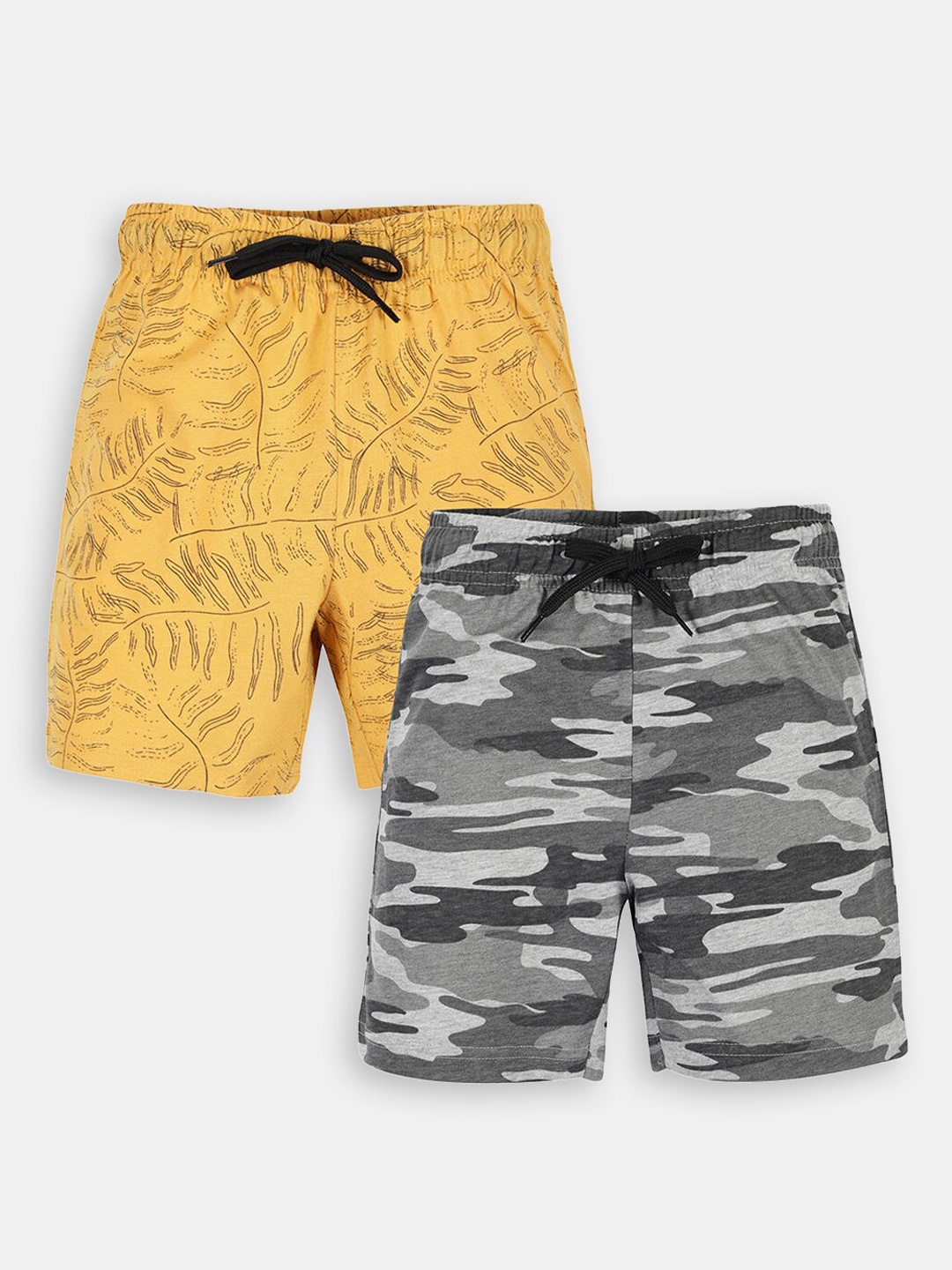 

Hopscotch Boys Pack Of 2 Printed High-Rise Cotton Shorts, Yellow