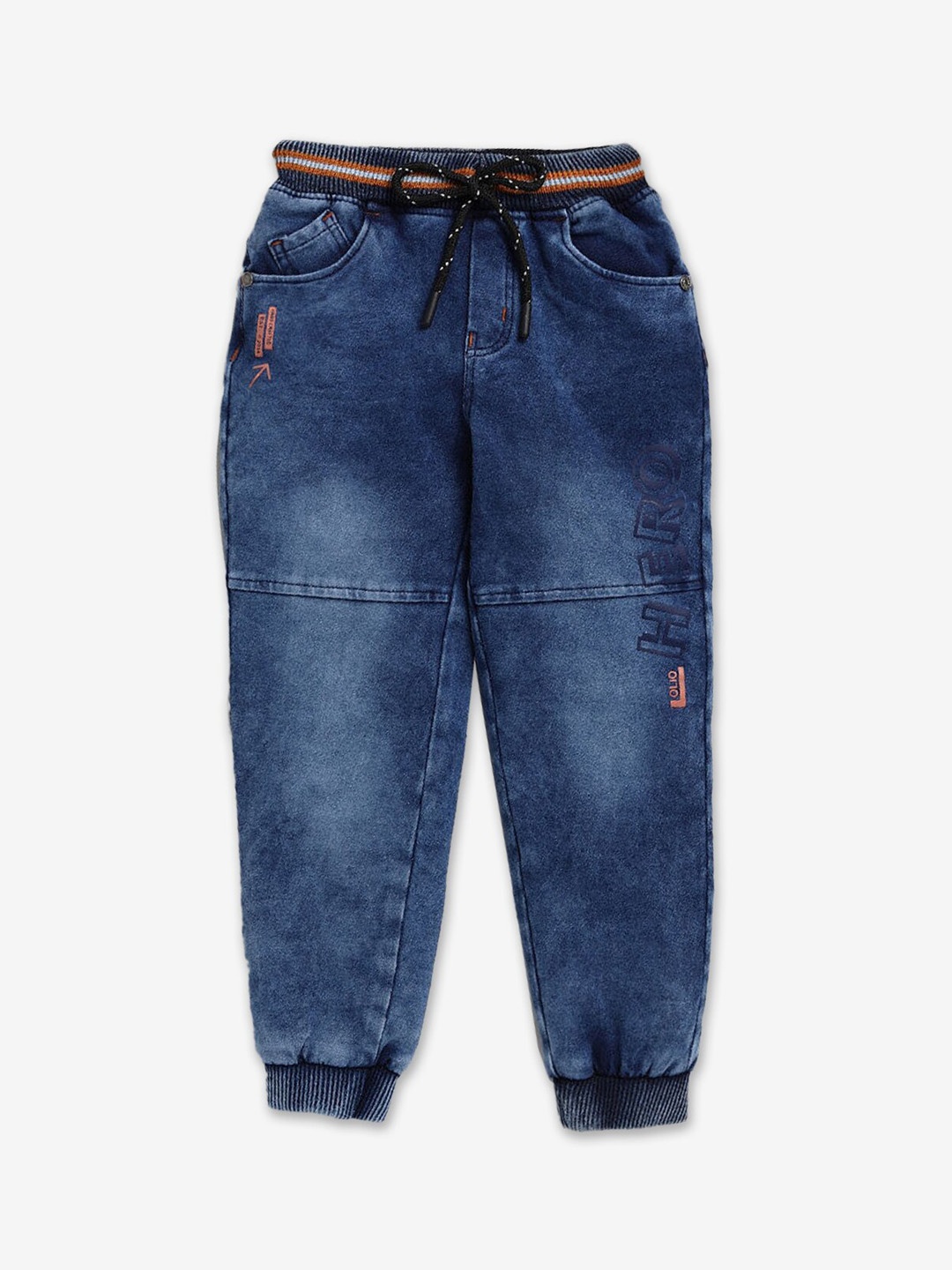 

Hopscotch Boys Heavy Fade Jogger Fit Cotton Jeans, Blue