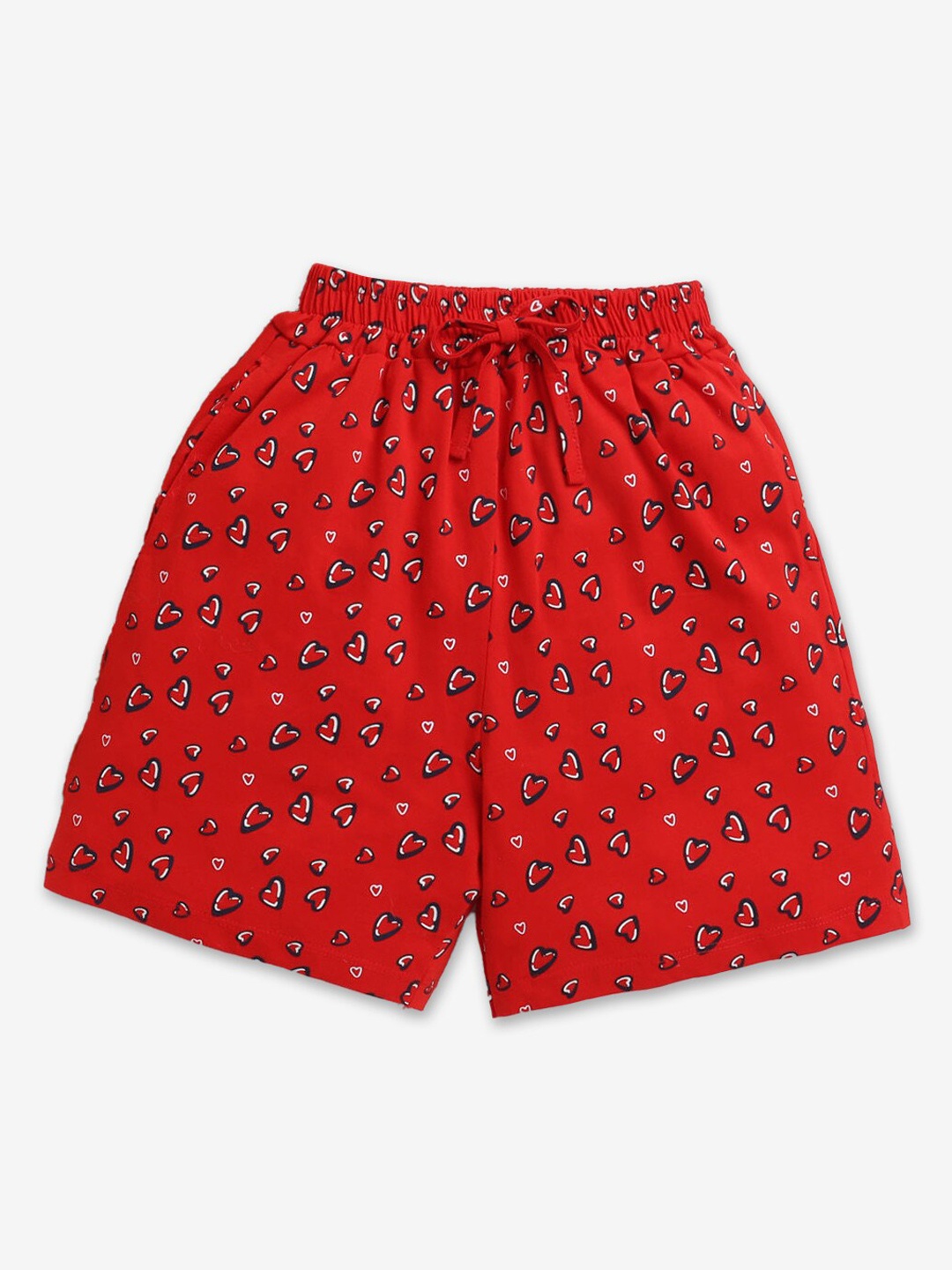 

Hopscotch Girls Conversation Printed High-Rise Cotton Shorts, Red