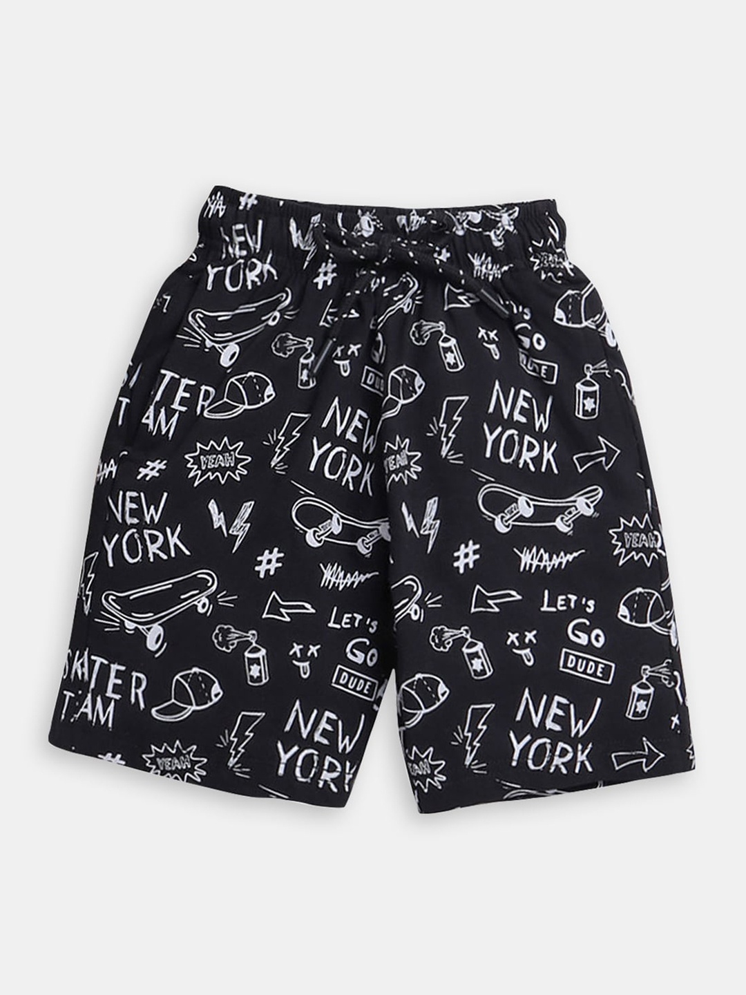 

Hopscotch Boys Printed High-Rise Cotton Shorts, Black
