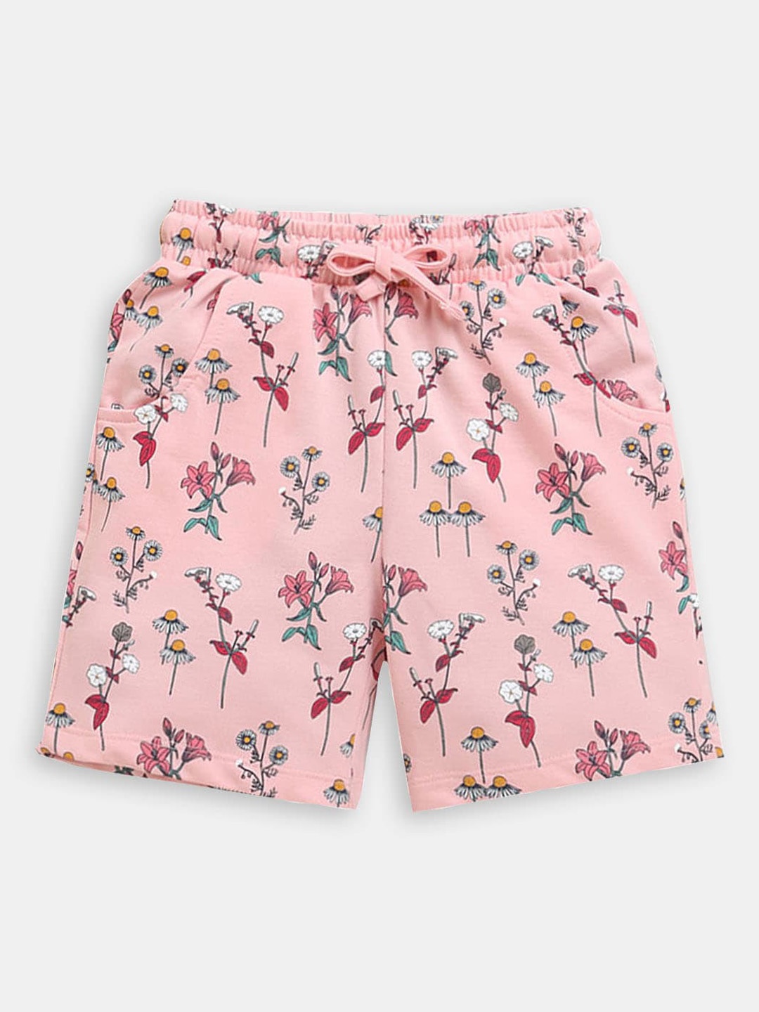 

Hopscotch Girls Floral Printed High-Rise Cotton Shorts, Pink