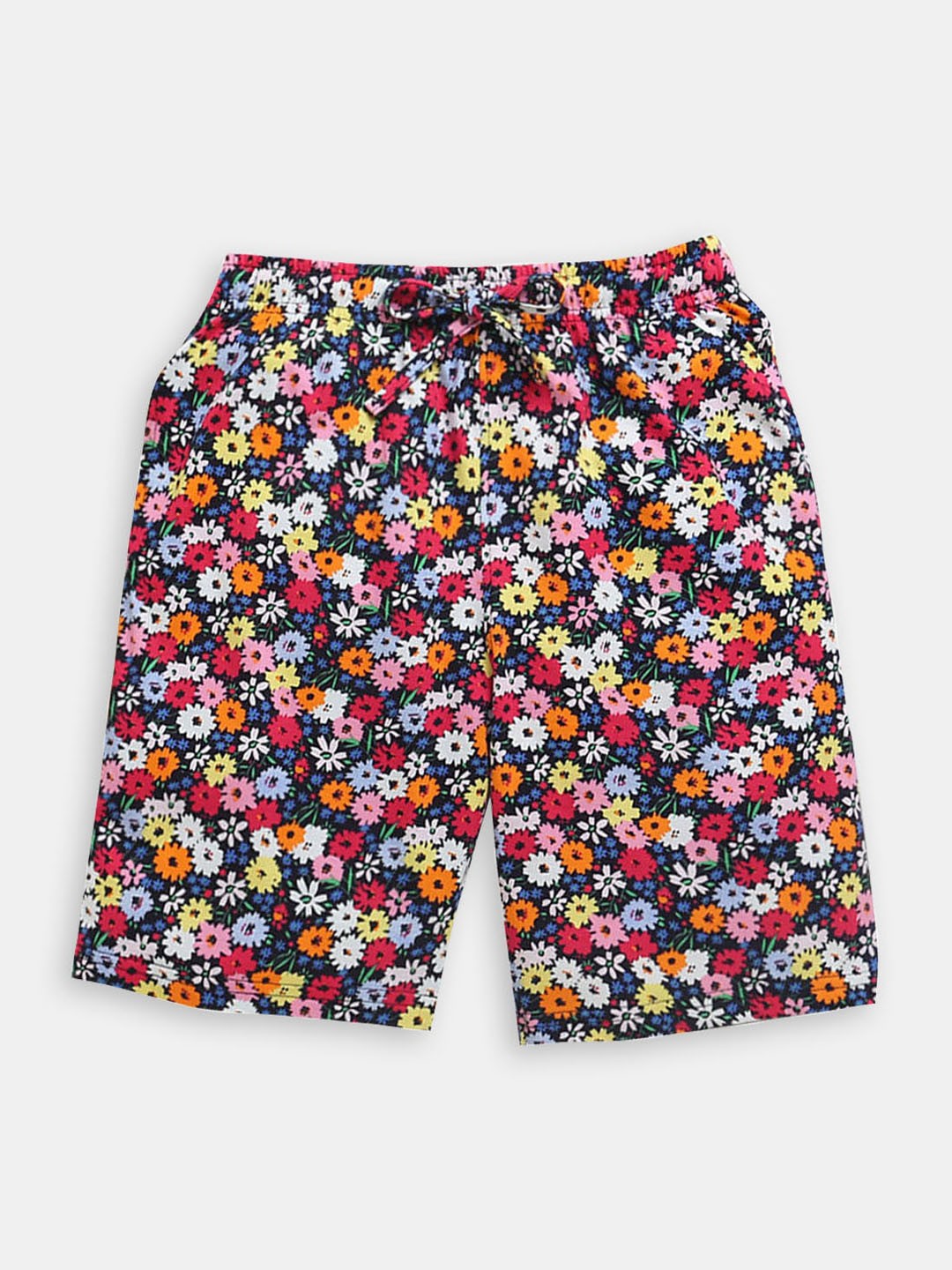 

Hopscotch Girls Floral Printed Cotton High-Rise Shorts, Red